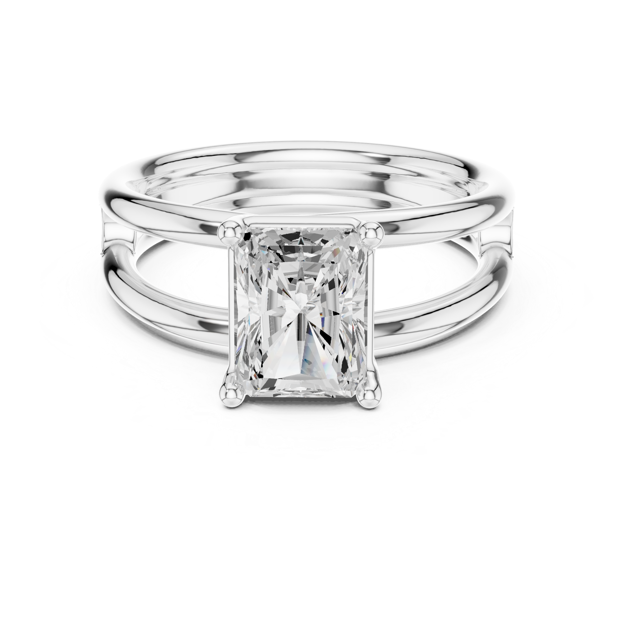 Radiant Cut Solitaire Ring – Double Band Contemporary Design