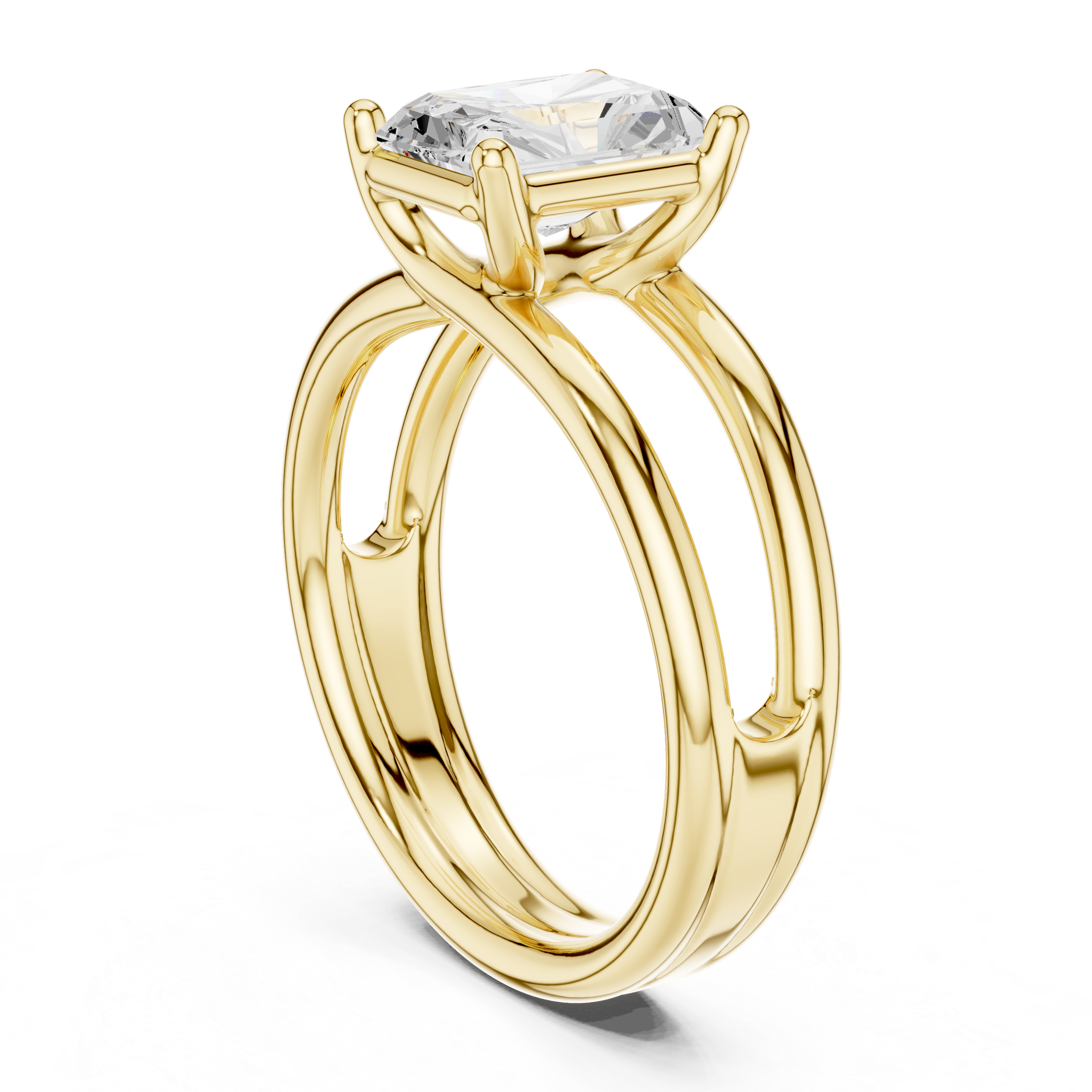 Radiant Cut Solitaire Ring – Double Band Contemporary Design