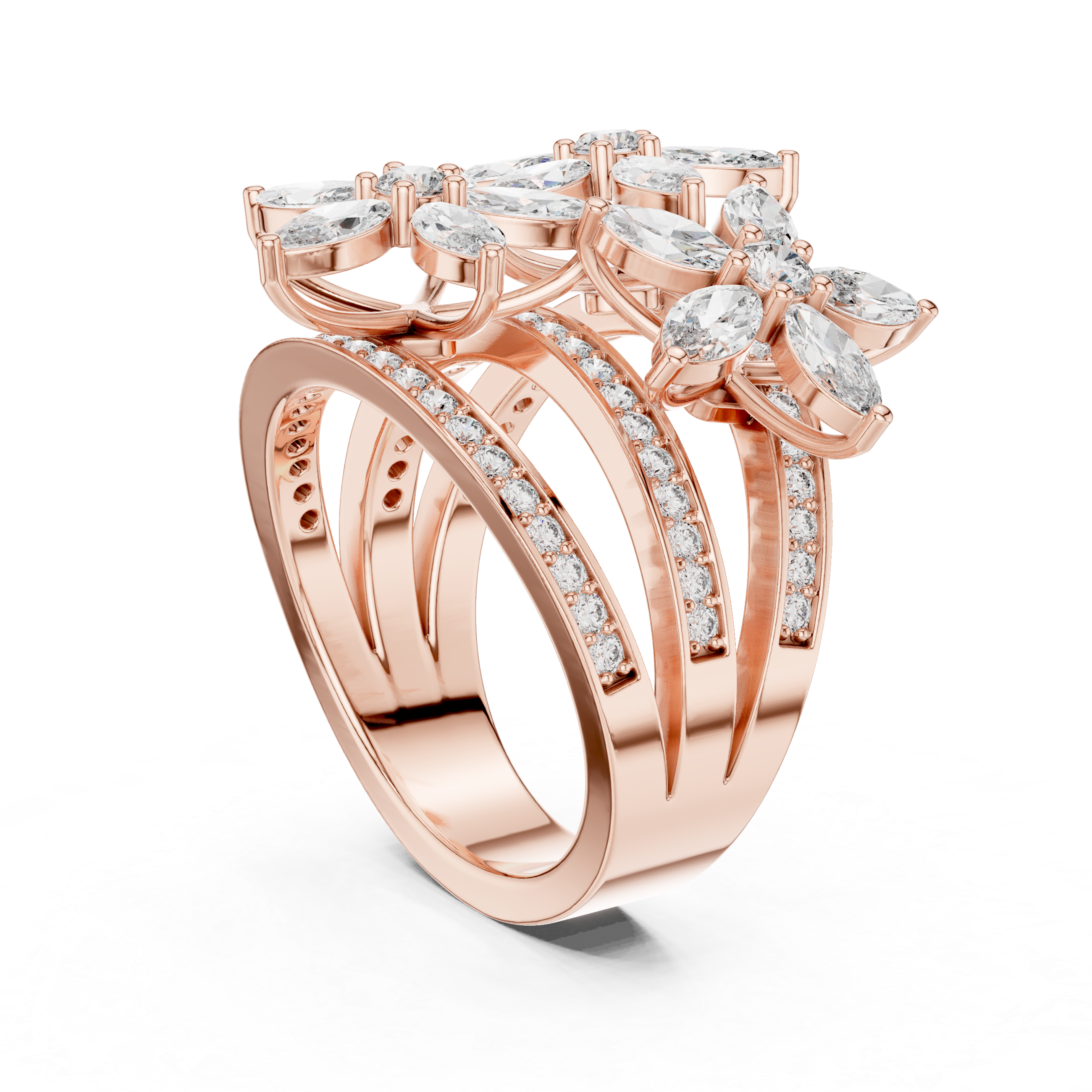 Luxury Floral Diamond Statement Ring