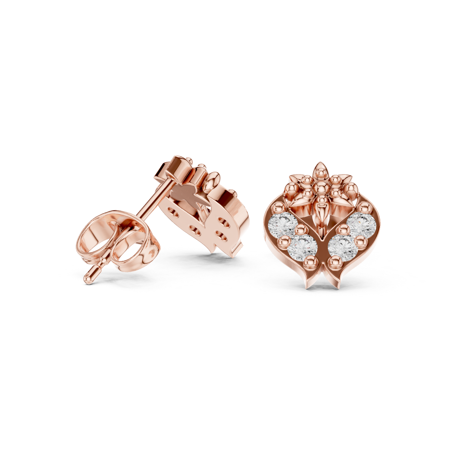 Floral Diamond Heart Earrings