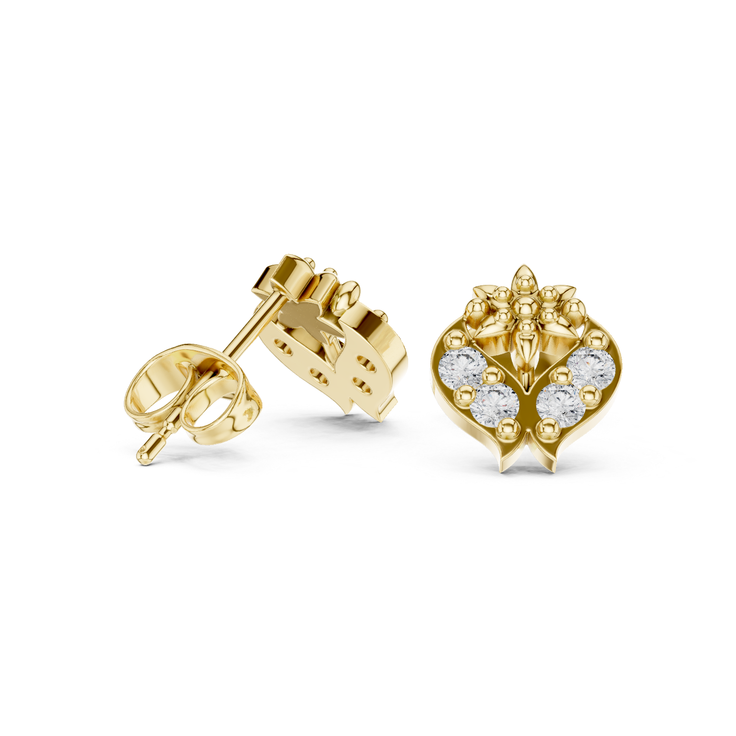 Floral Diamond Heart Earrings