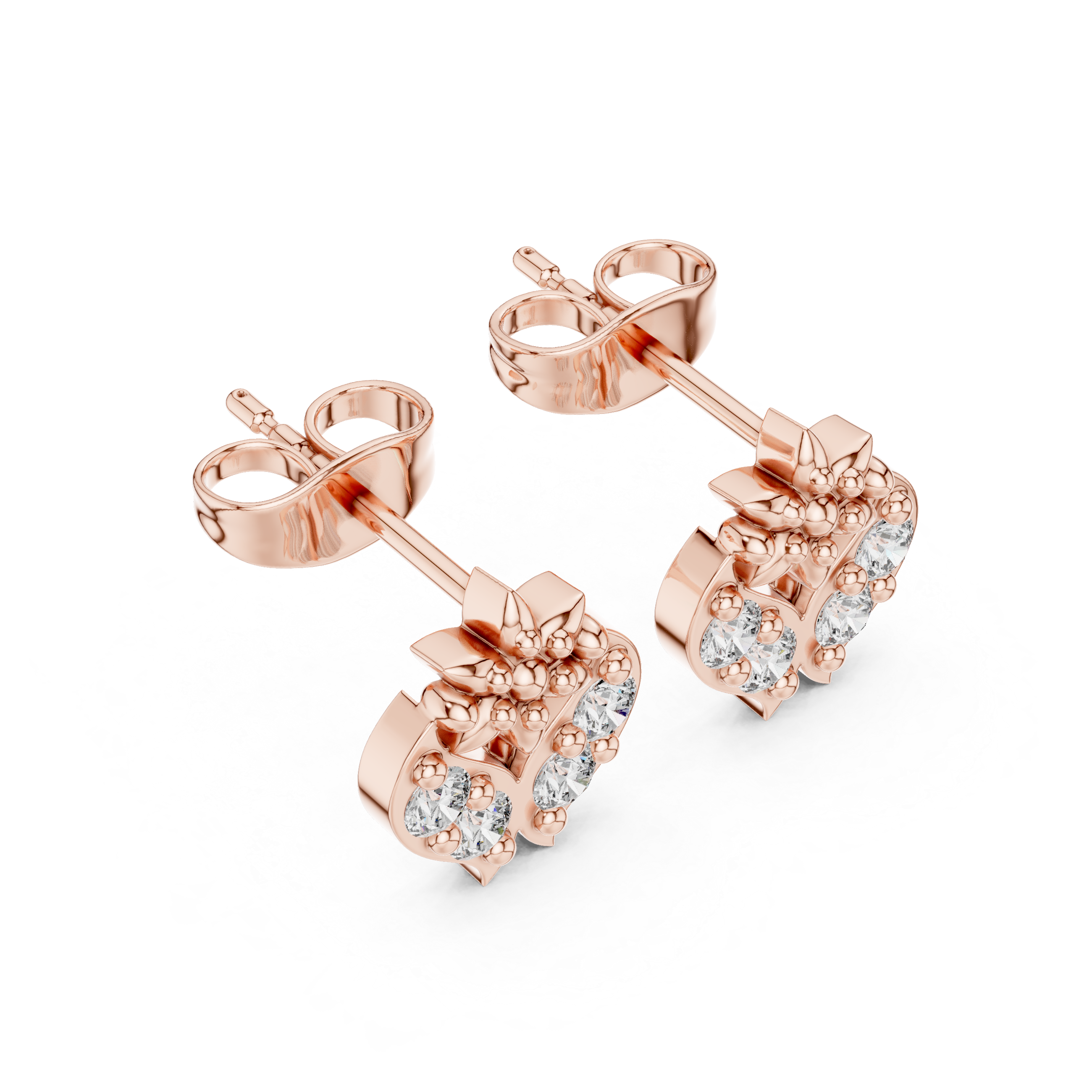 Floral Diamond Heart Earrings