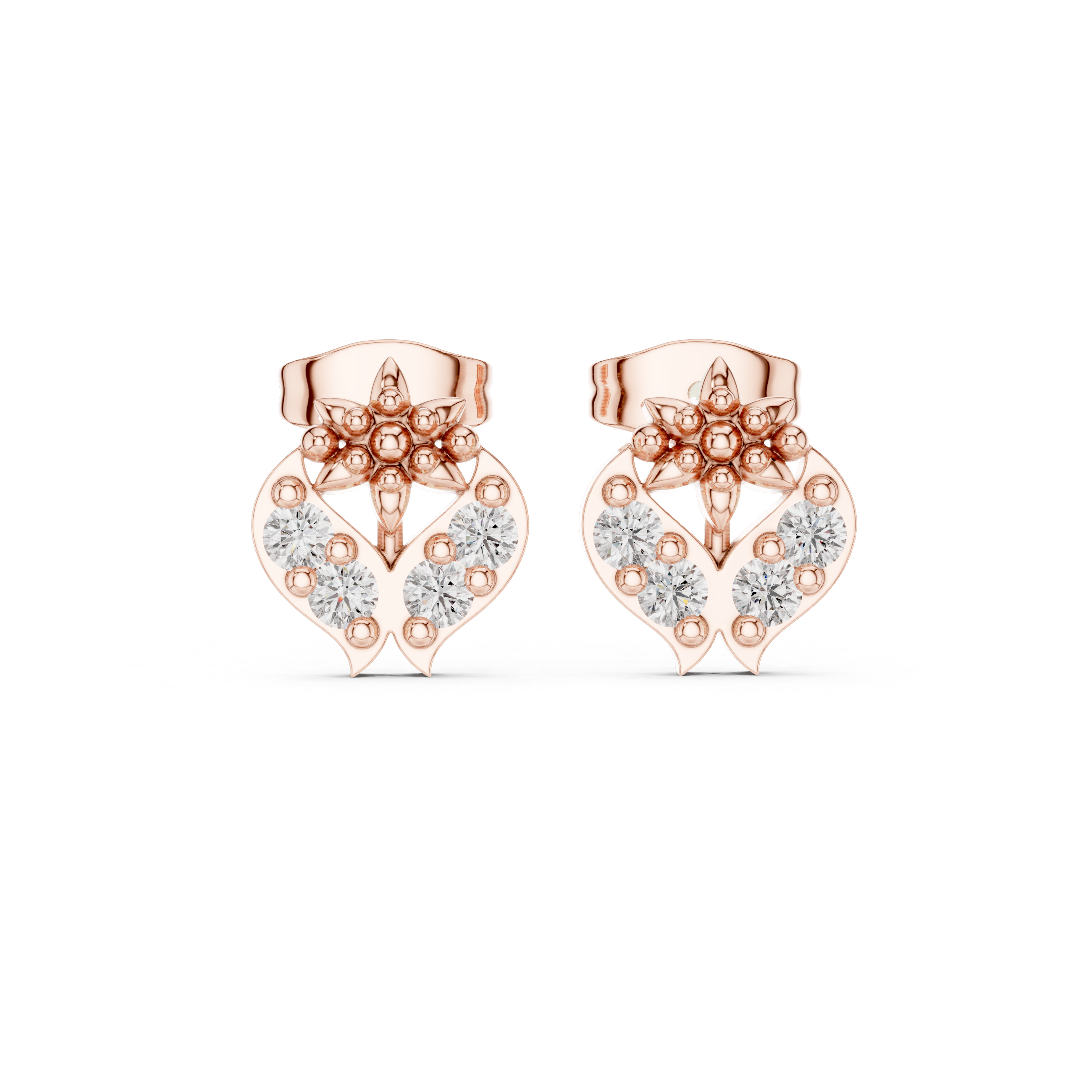 Floral Diamond Heart Earrings