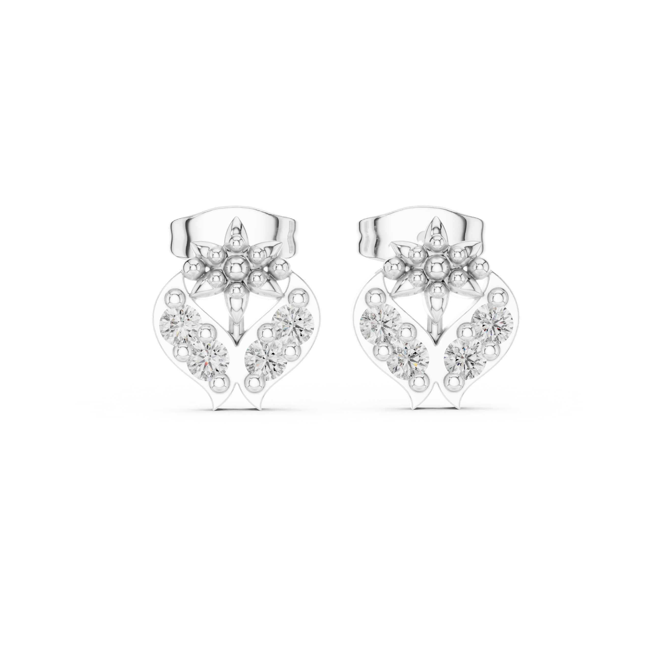 Floral Diamond Heart Earrings