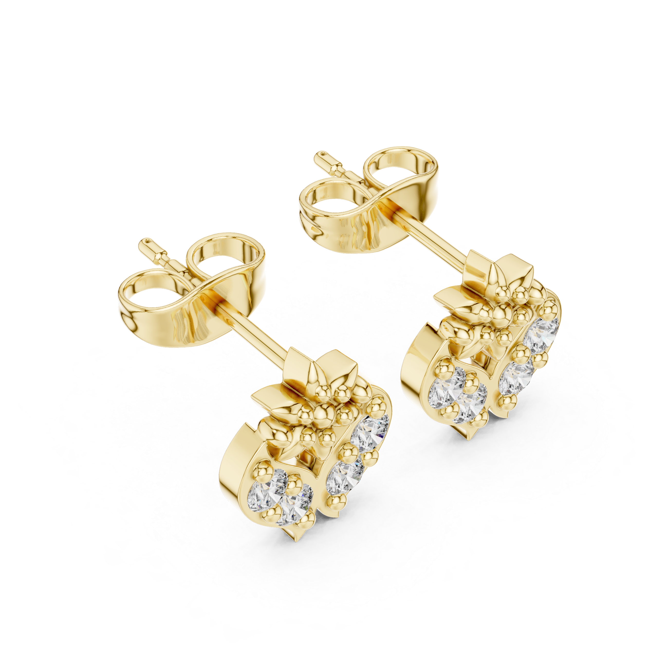 Floral Diamond Heart Earrings