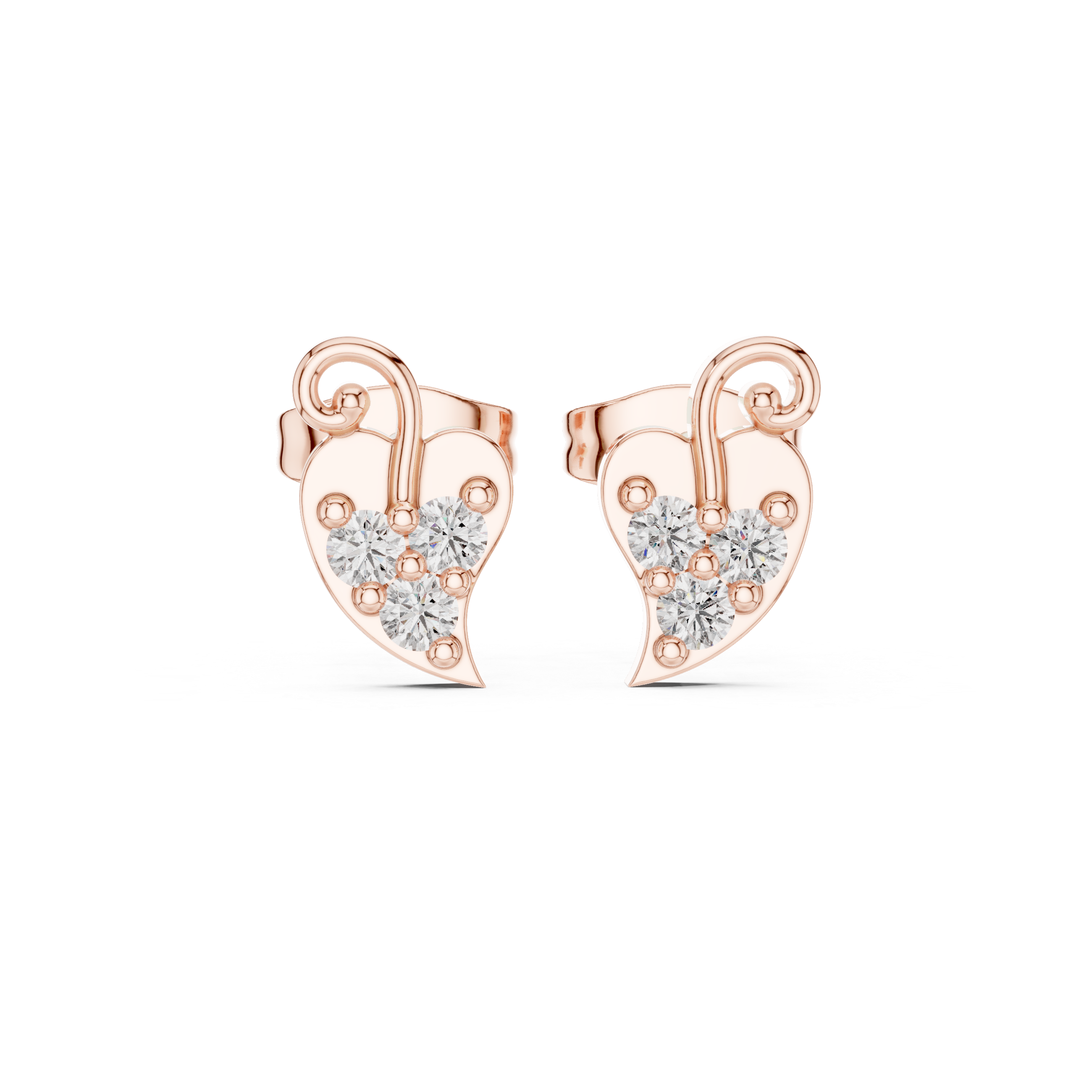 Heart Diamond Stud Earrings