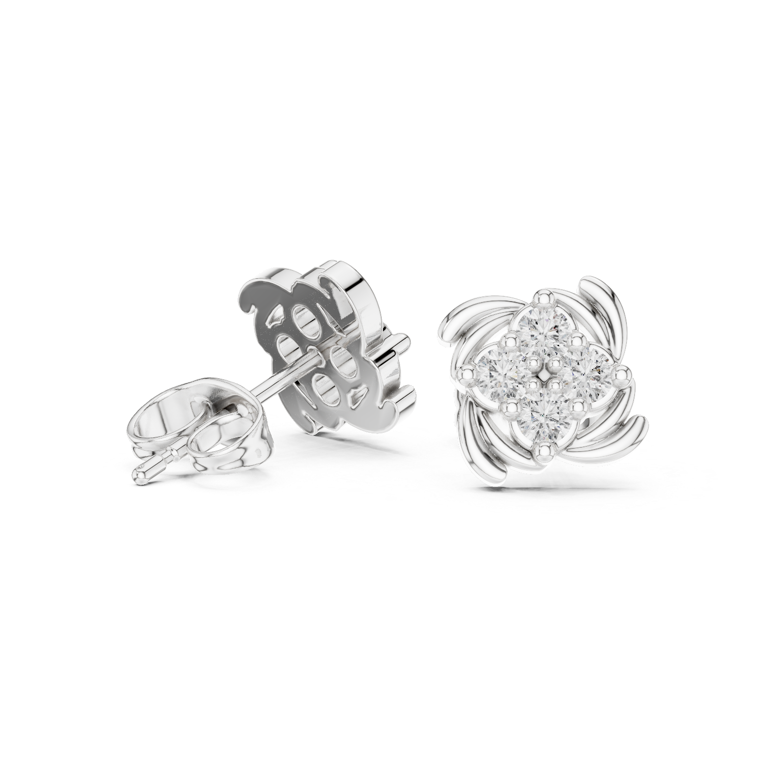Floral Diamond Stud Earrings
