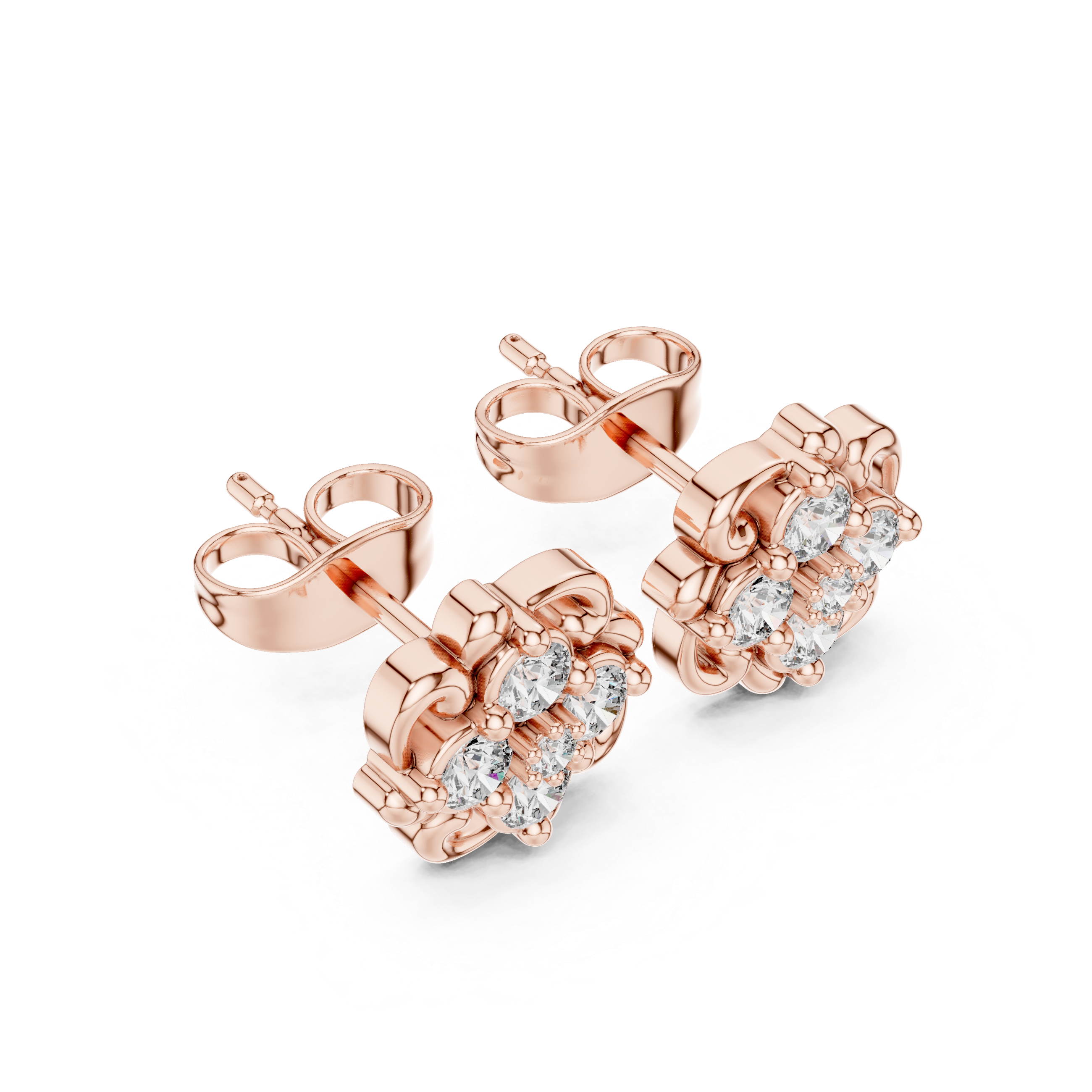 Luxury Floral Diamond Stud Earrings