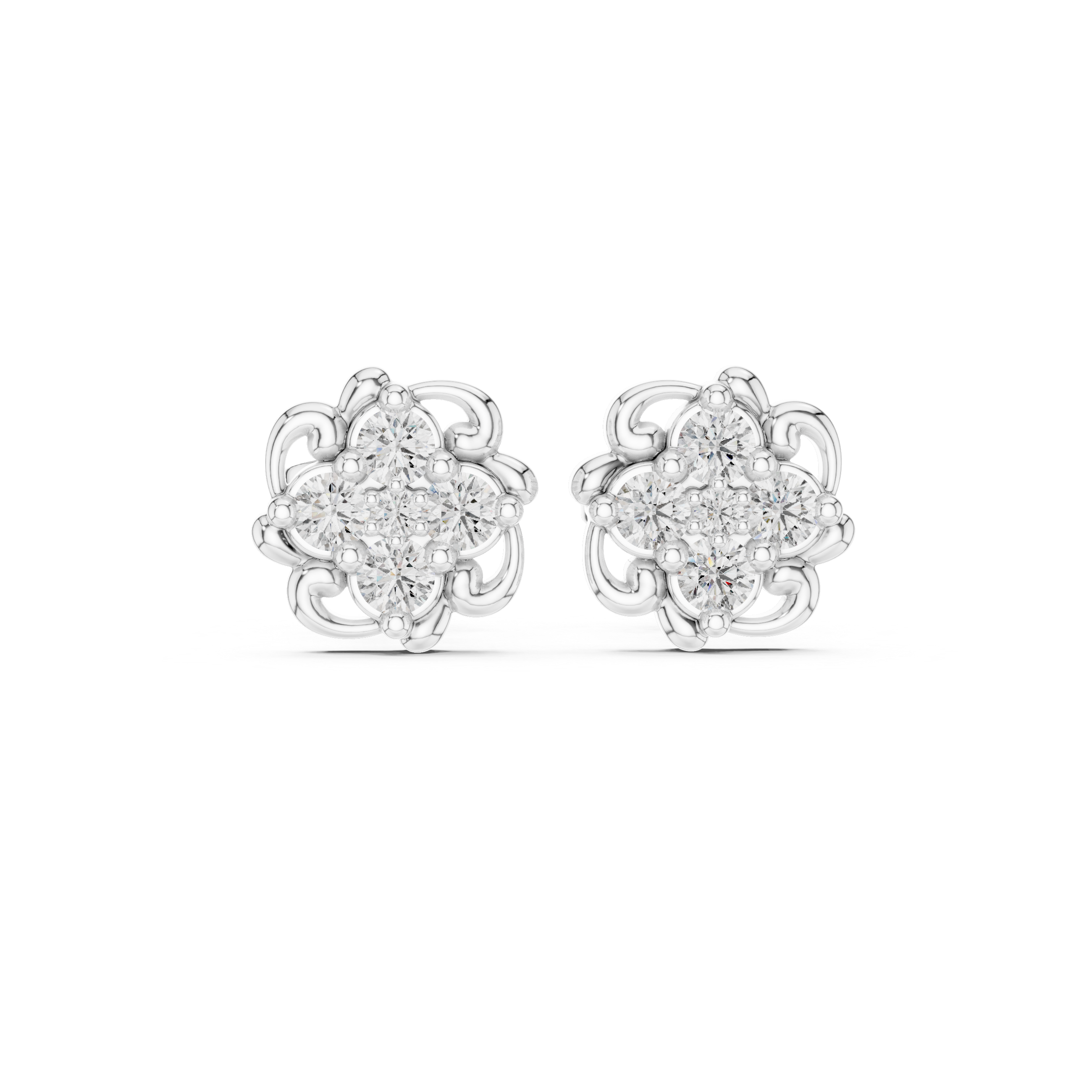 Luxury Floral Diamond Stud Earrings