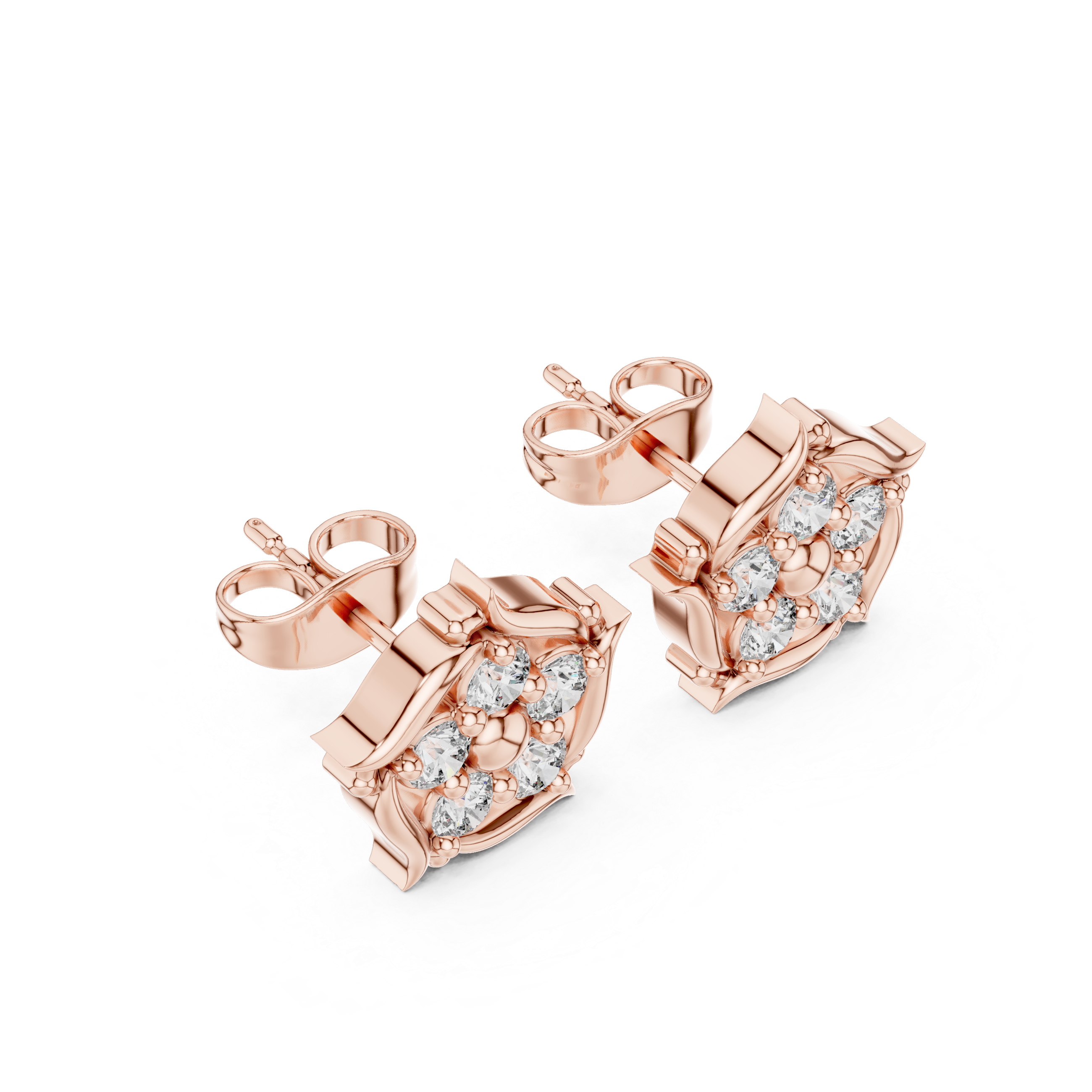 Luxury Floral Diamond Stud Earrings
