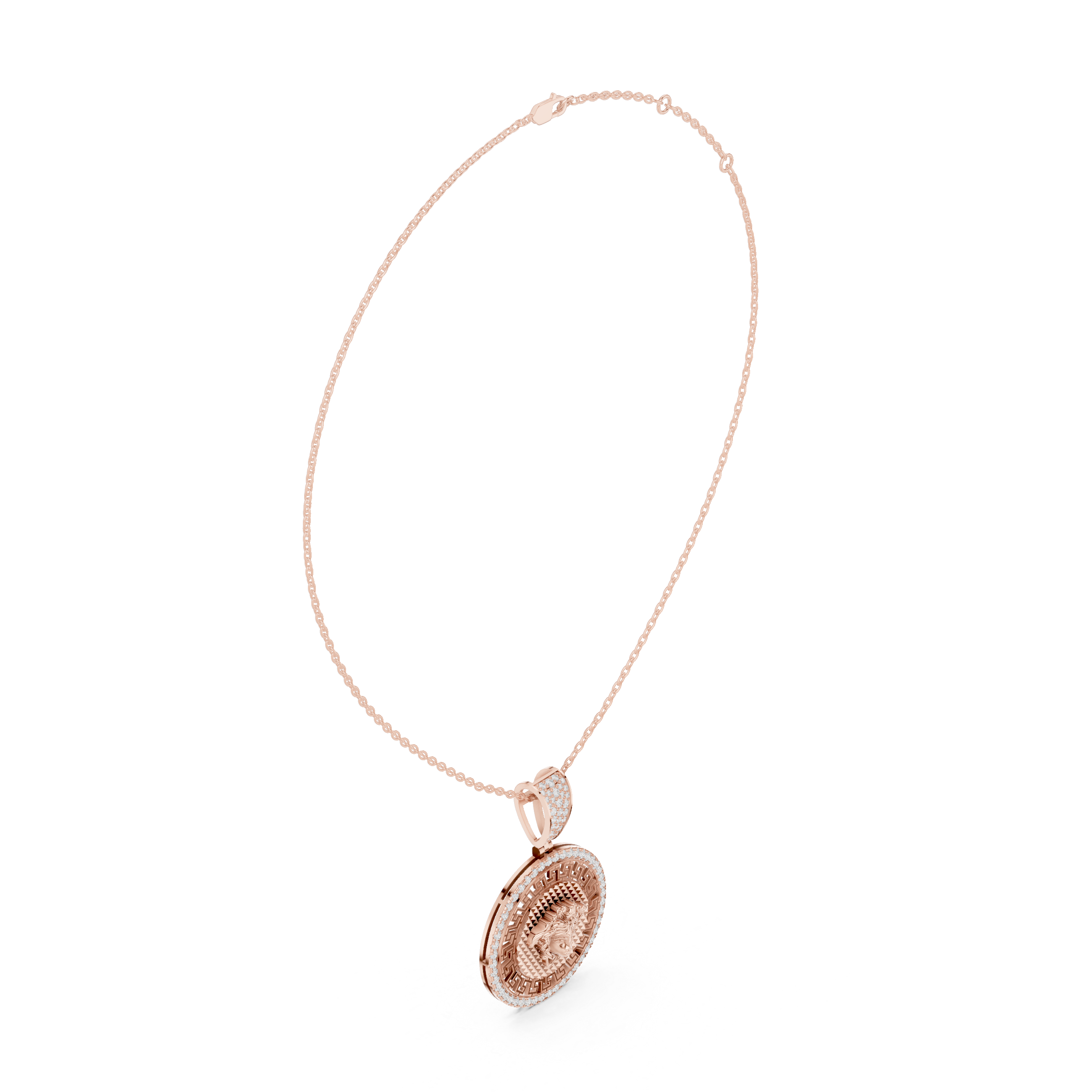 Medusa Greek Key Diamond Pendant