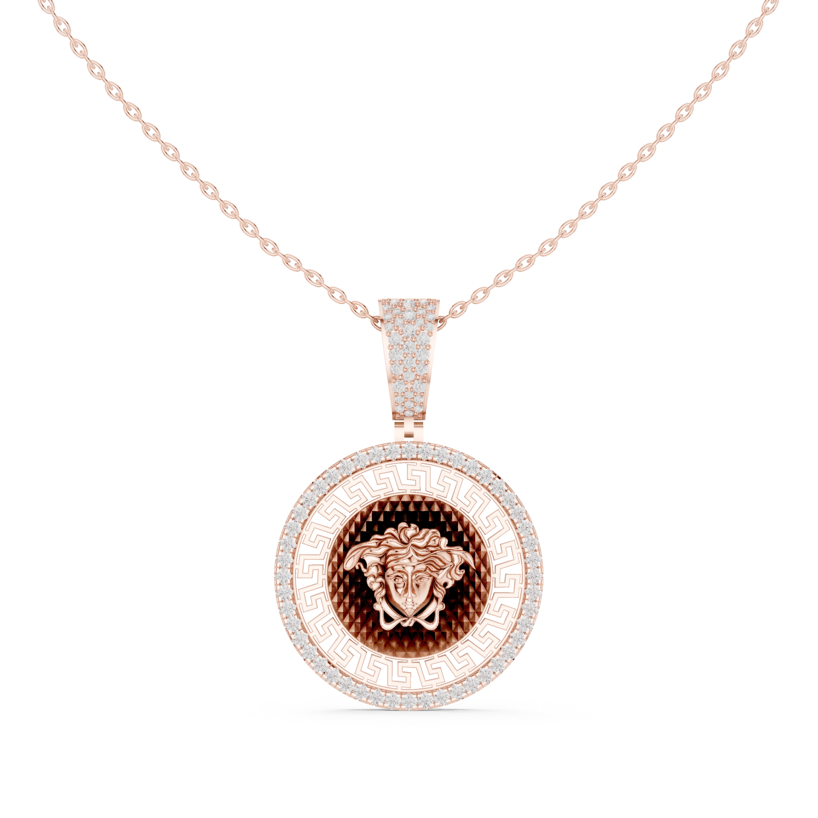 Medusa Greek Key Diamond Pendant
