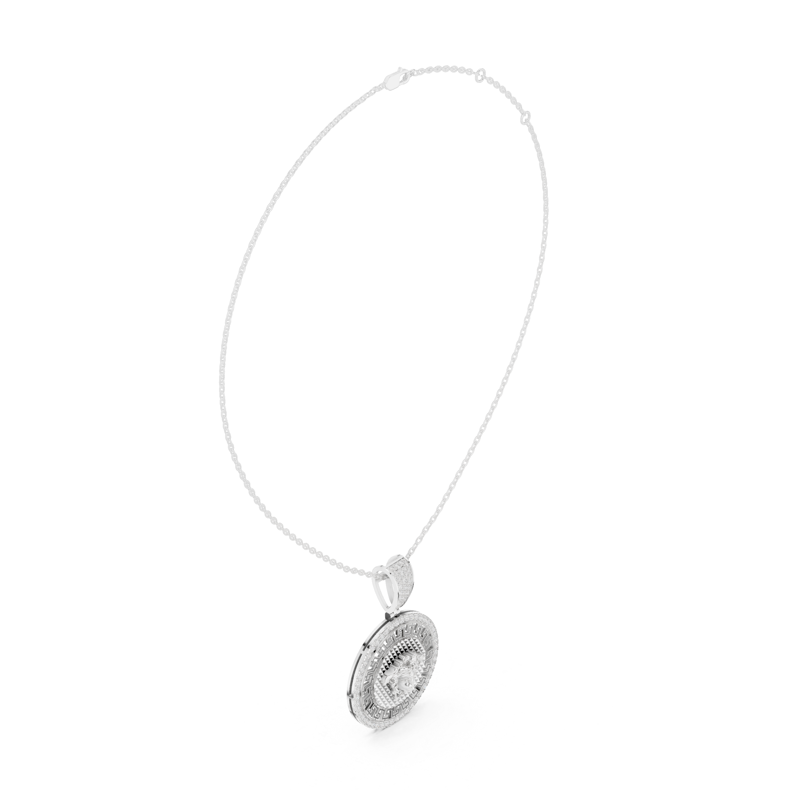 Medusa Greek Key Diamond Pendant