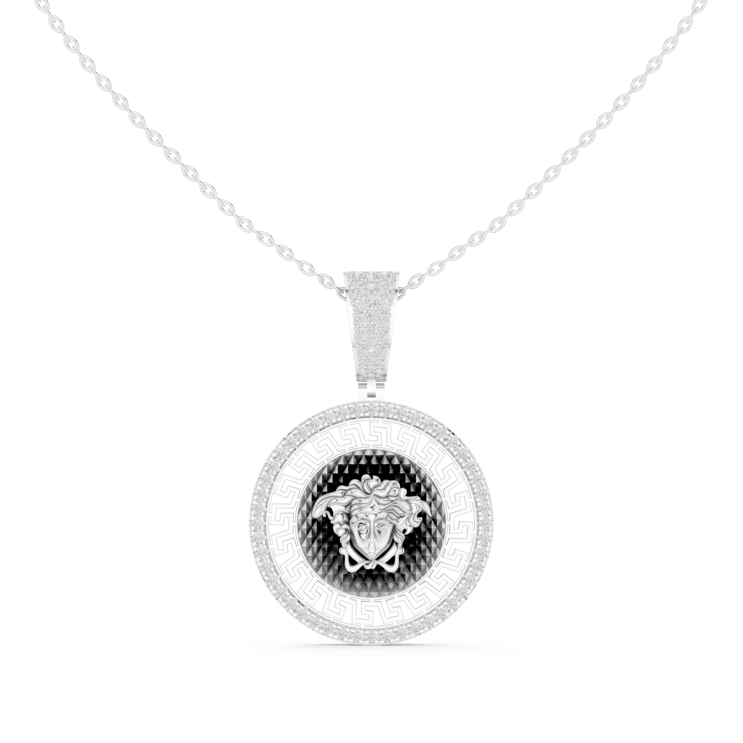 Medusa Greek Key Diamond Pendant