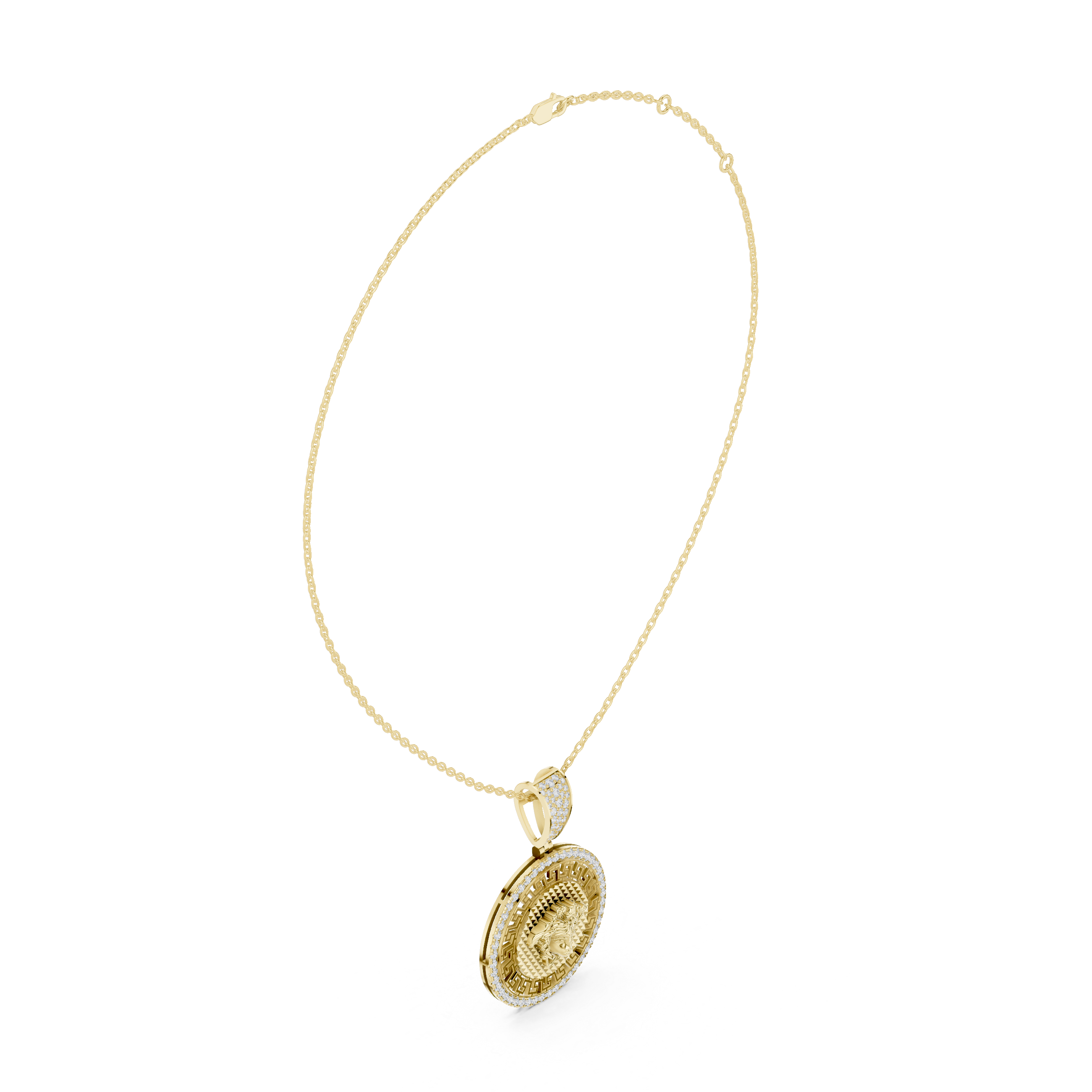 Medusa Greek Key Diamond Pendant