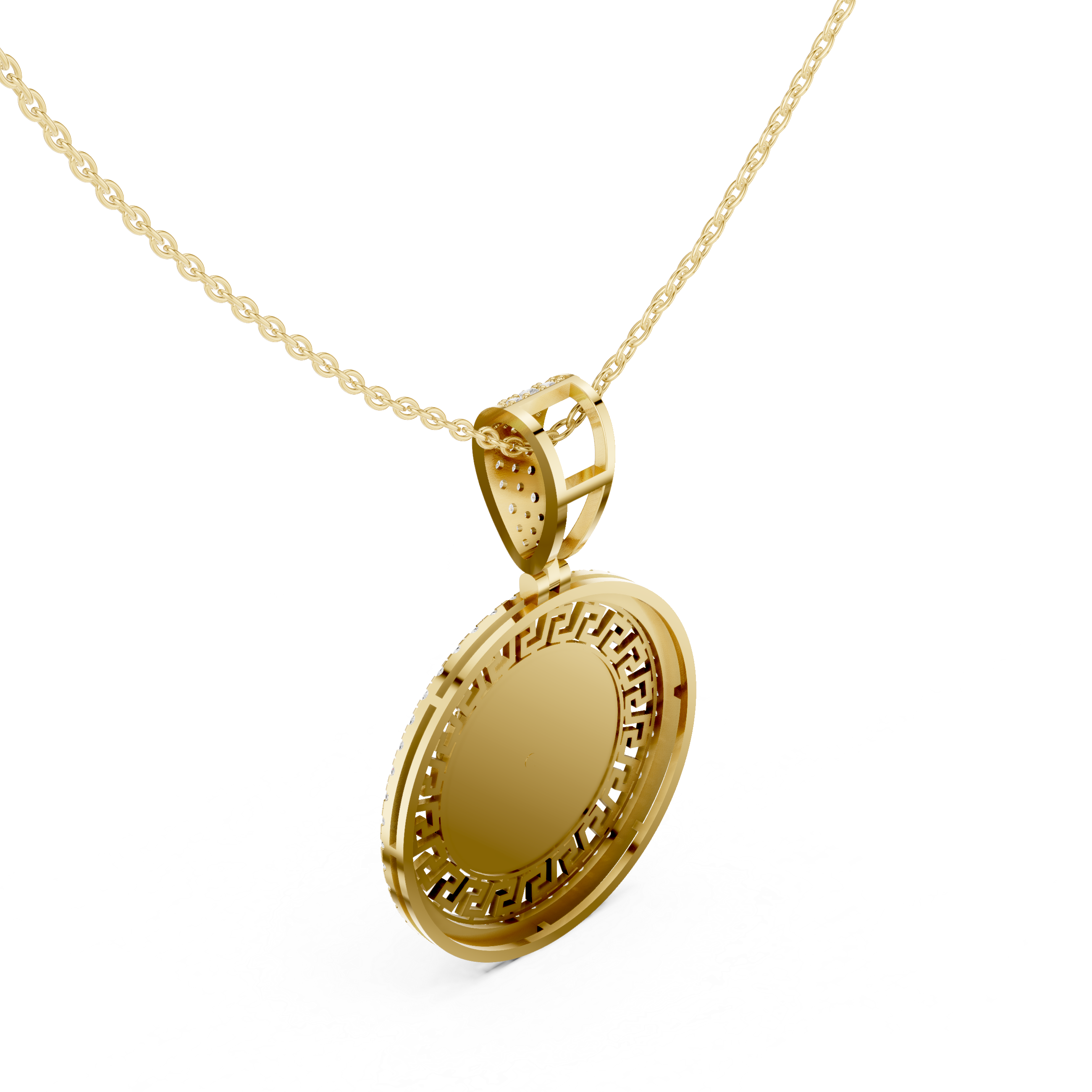 Medusa Greek Key Diamond Pendant