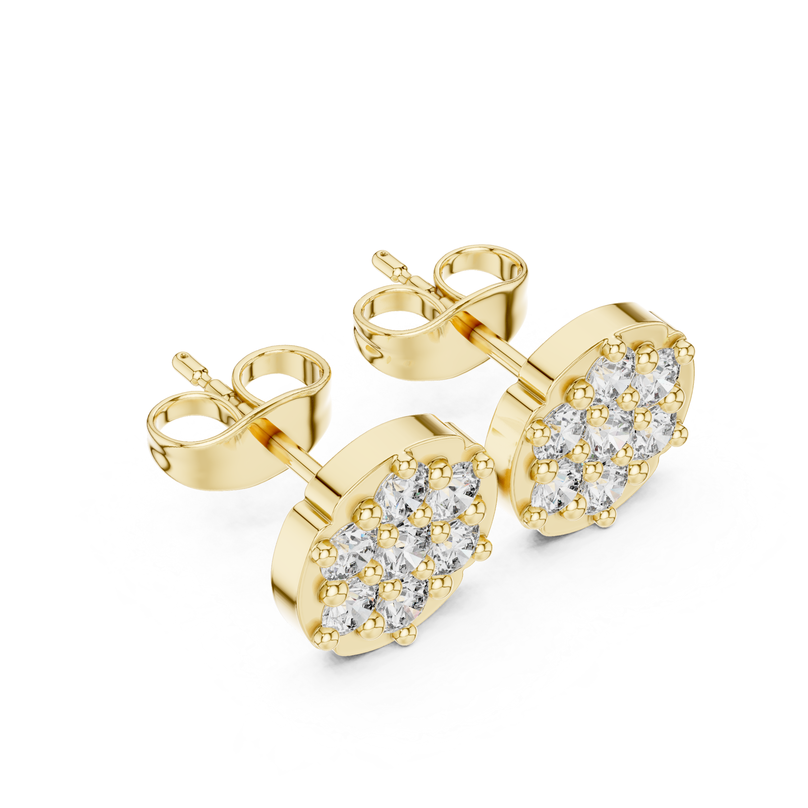 Luxury Round Cluster Diamond Stud Earrings