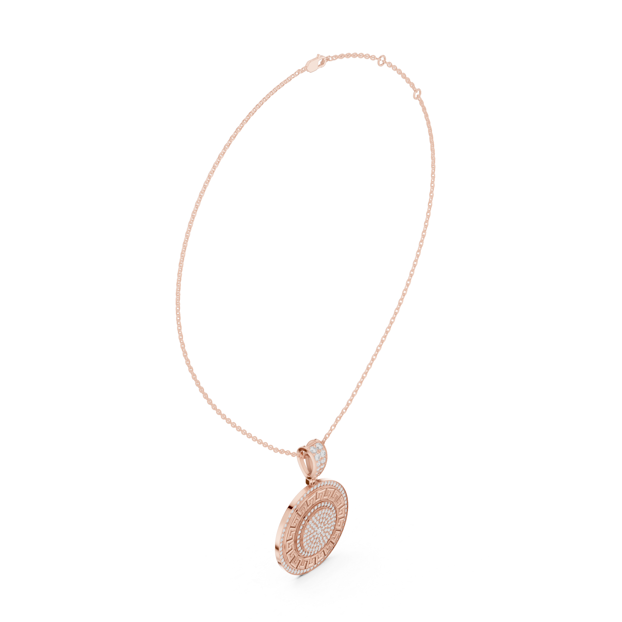 Greek Key Diamond Medallion Pendant