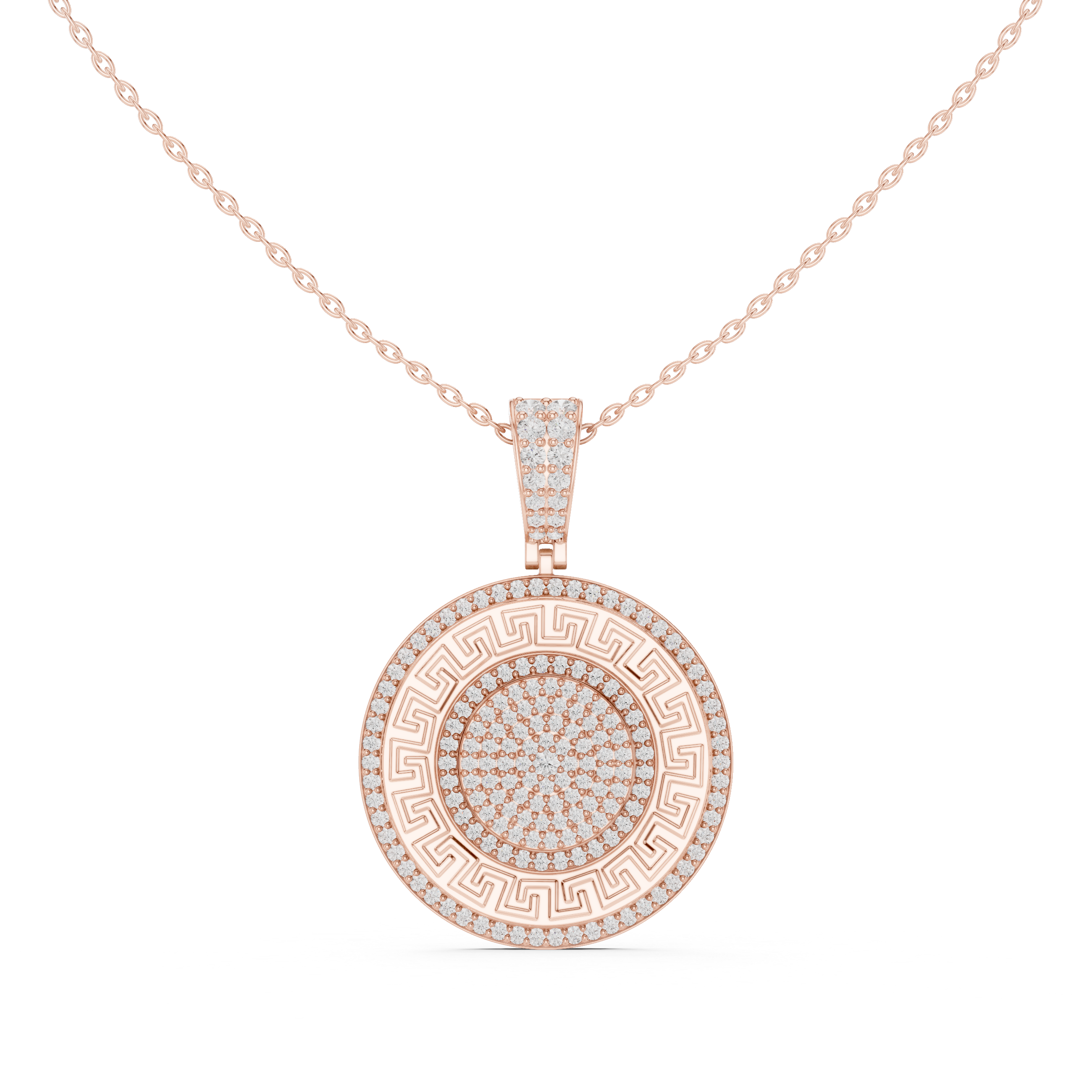Greek Key Diamond Medallion Pendant