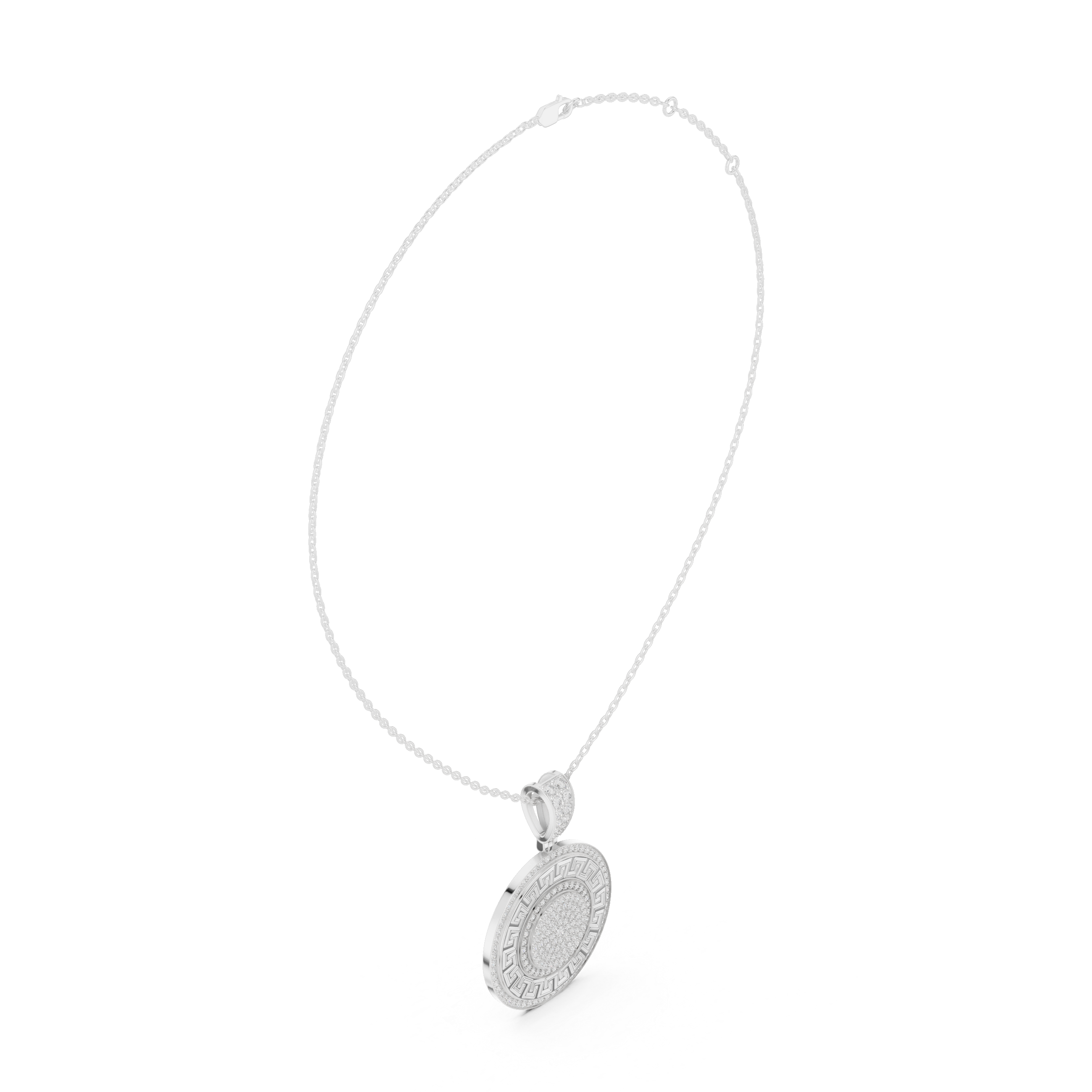 Greek Key Diamond Medallion Pendant