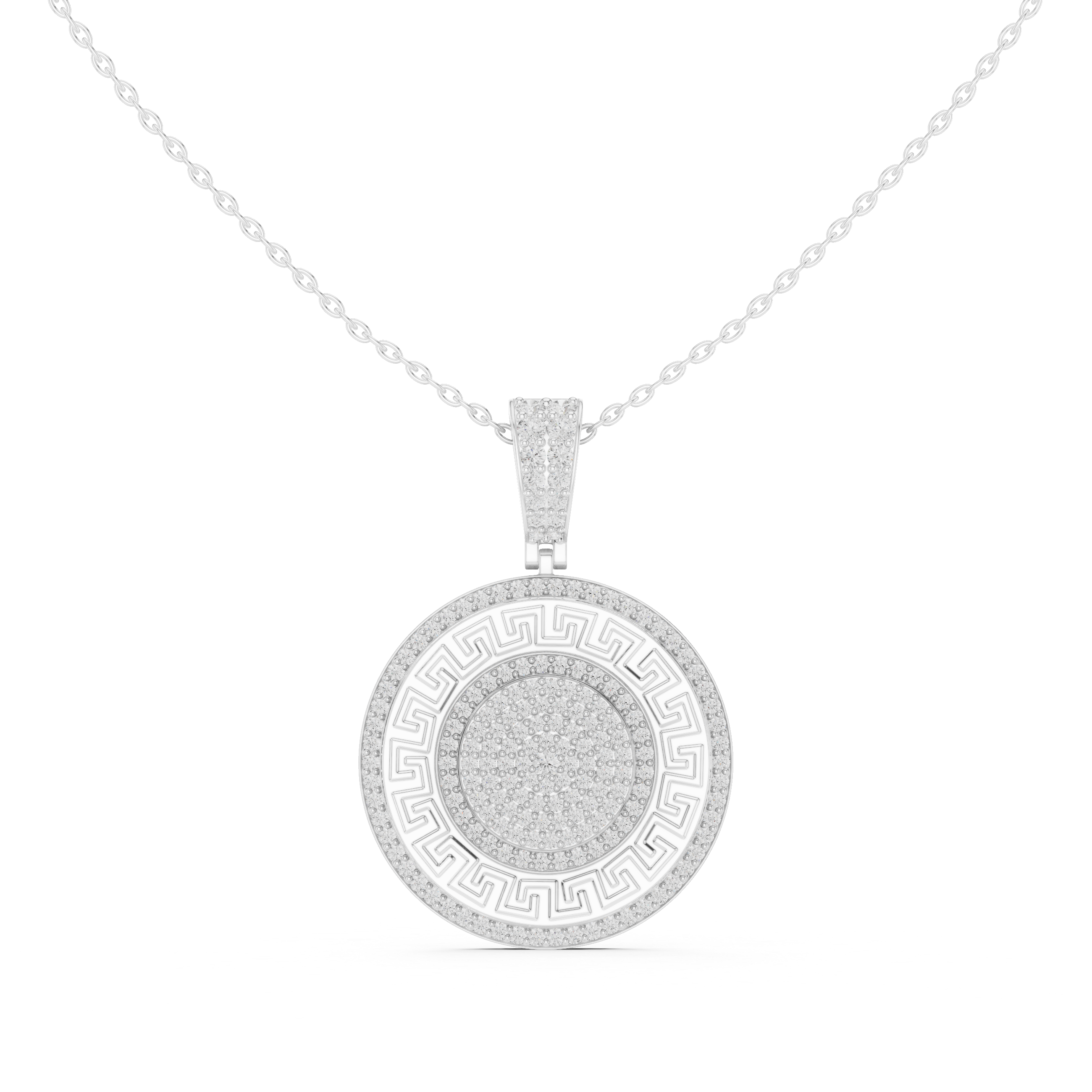 Greek Key Diamond Medallion Pendant