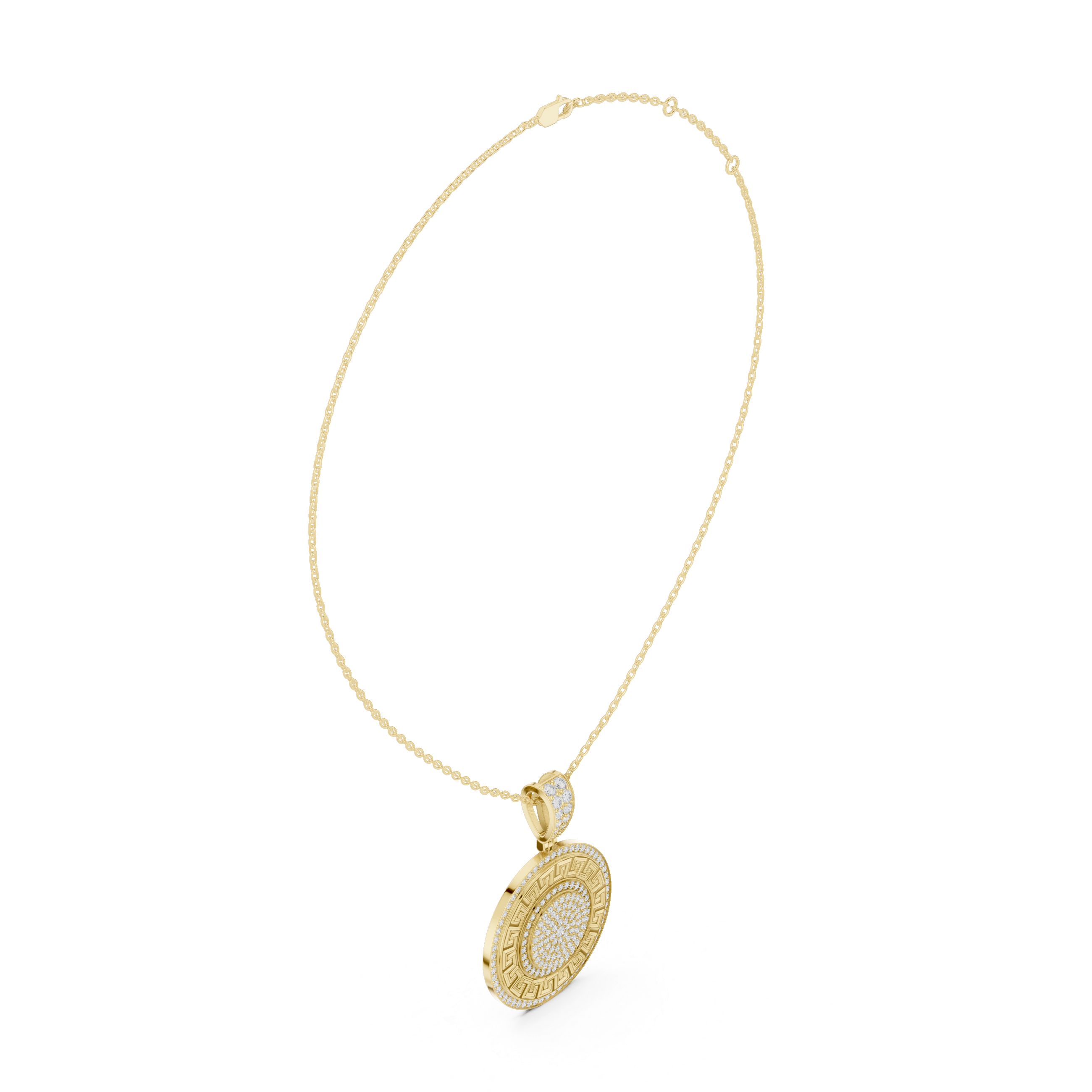 Greek Key Diamond Medallion Pendant