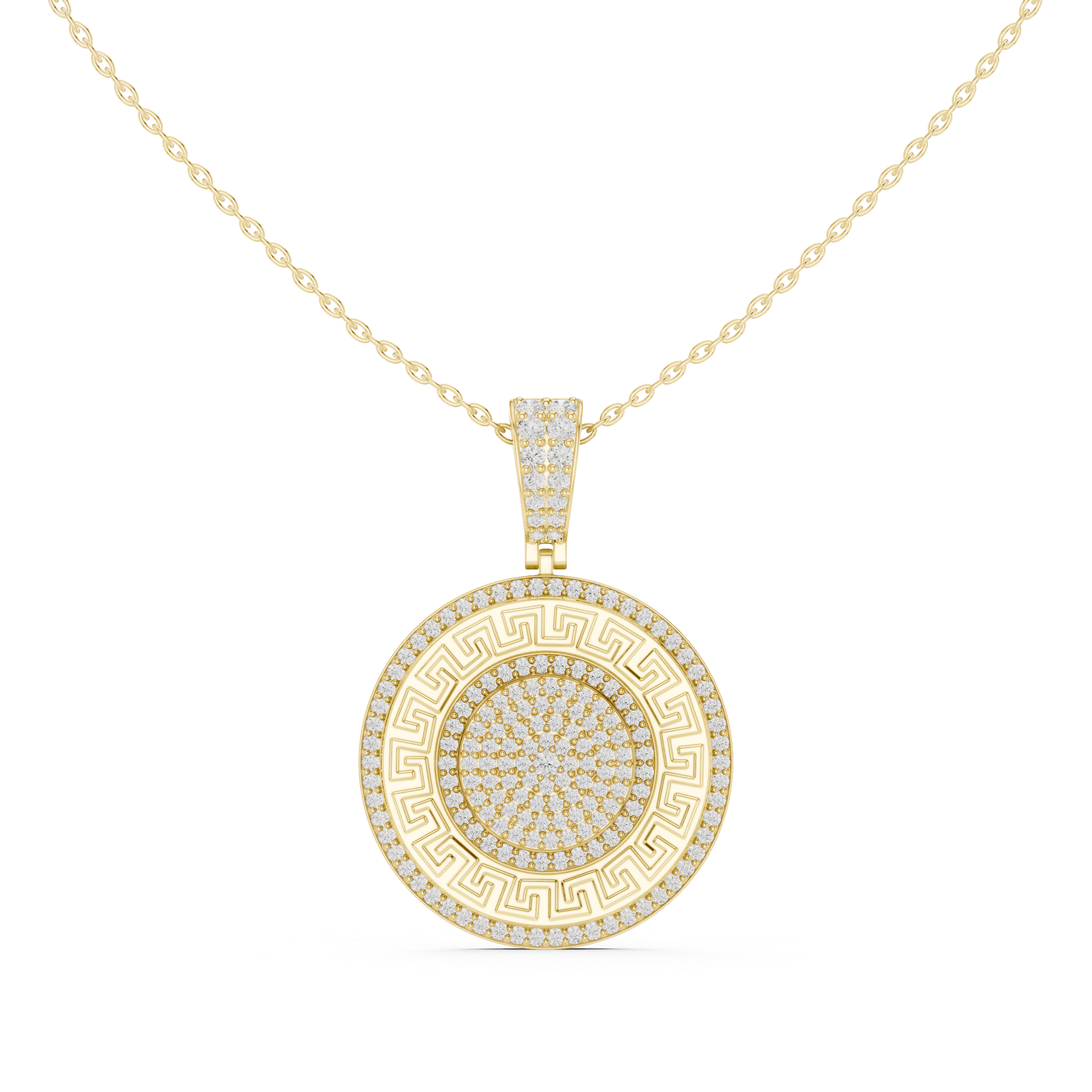 Greek Key Diamond Medallion Pendant