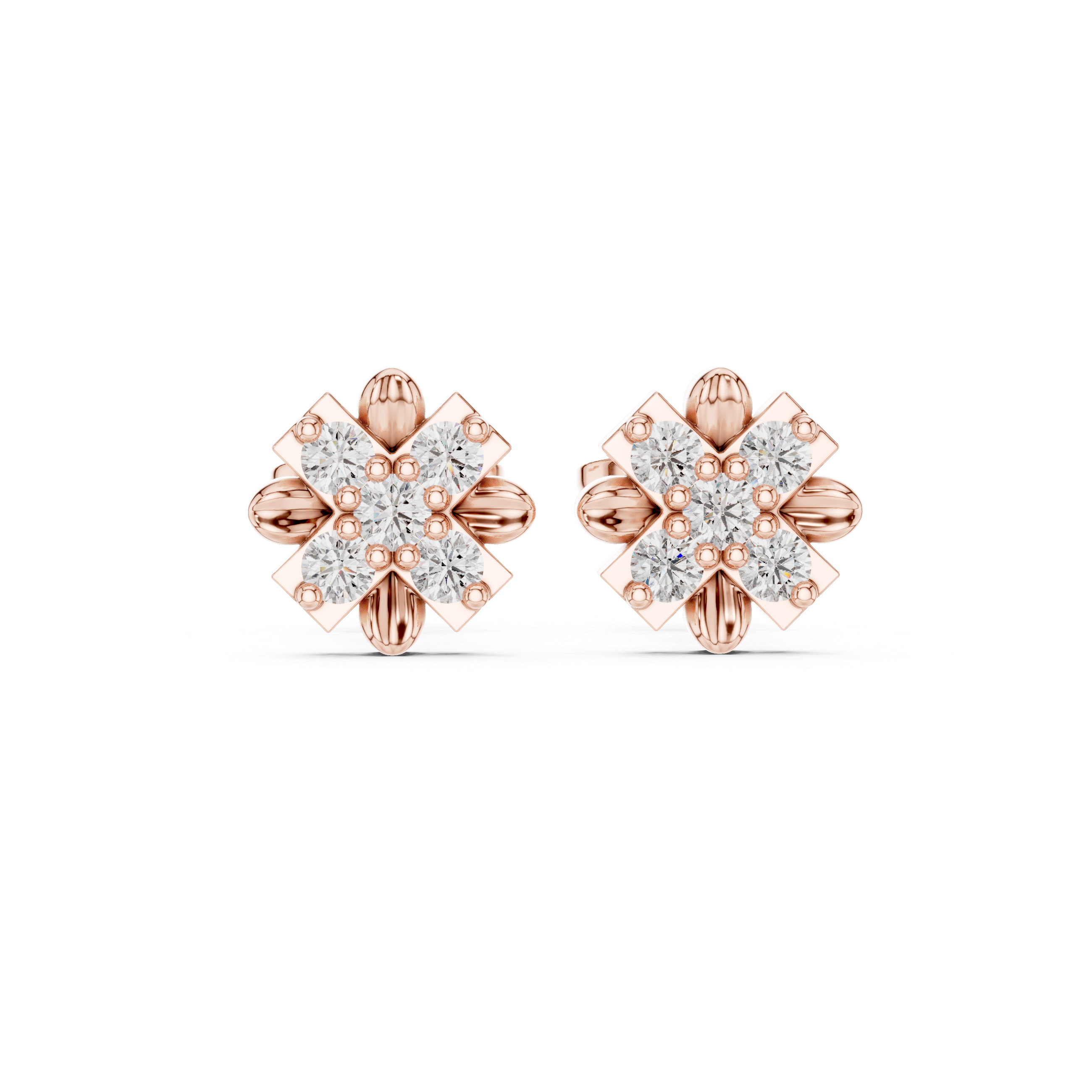 Luxury Floral Diamond Stud Earrings