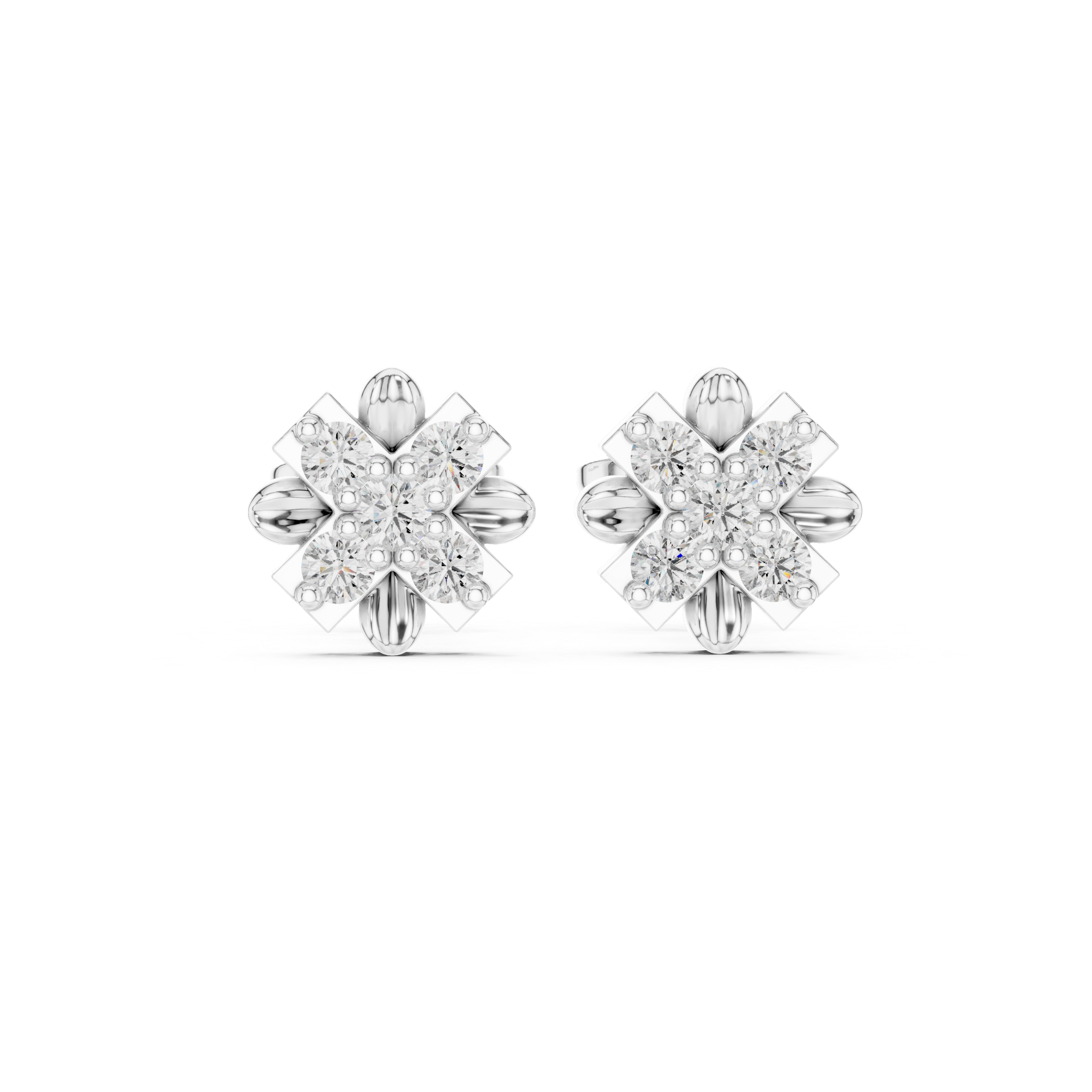 Luxury Floral Diamond Stud Earrings