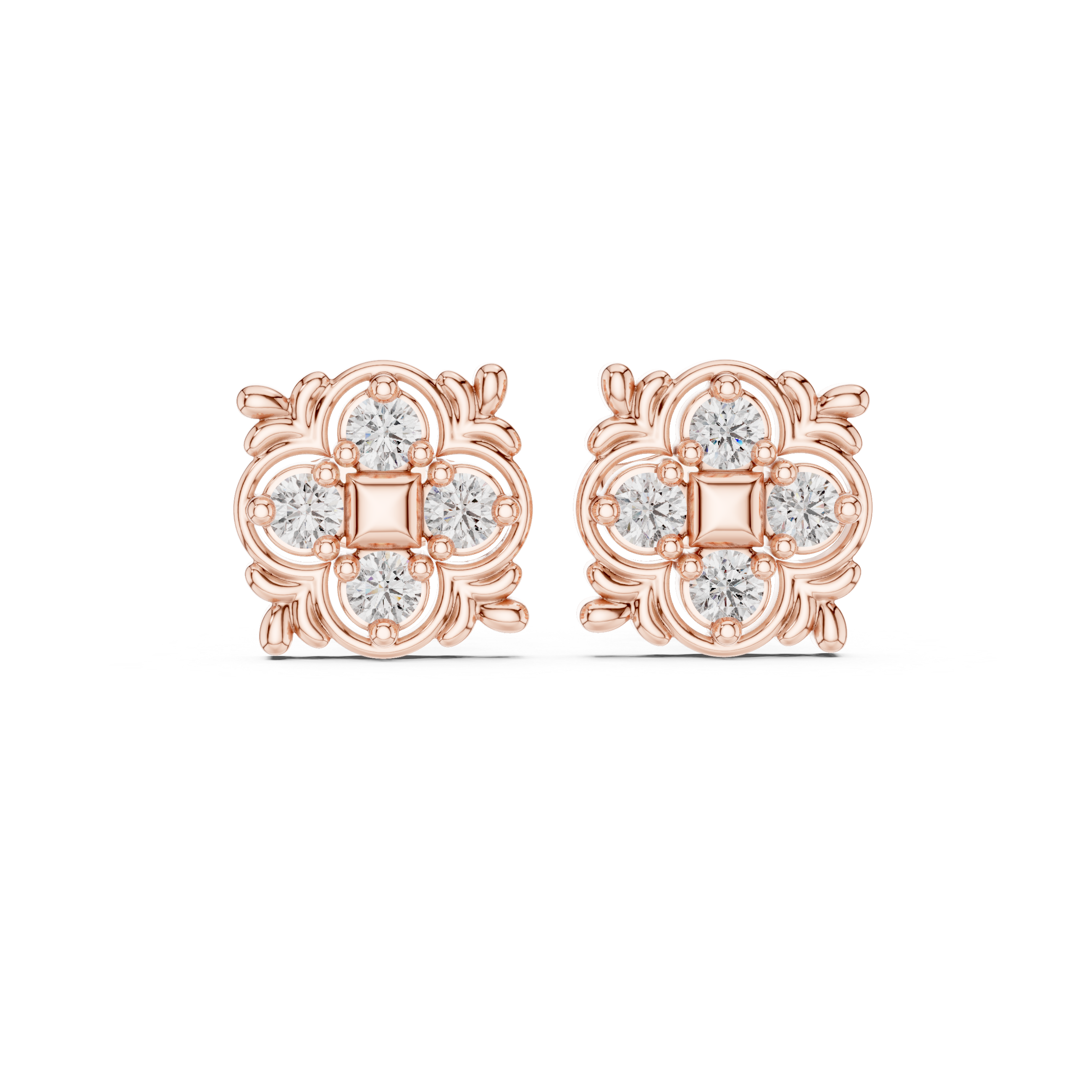 Luxury Floral Diamond Stud Earrings