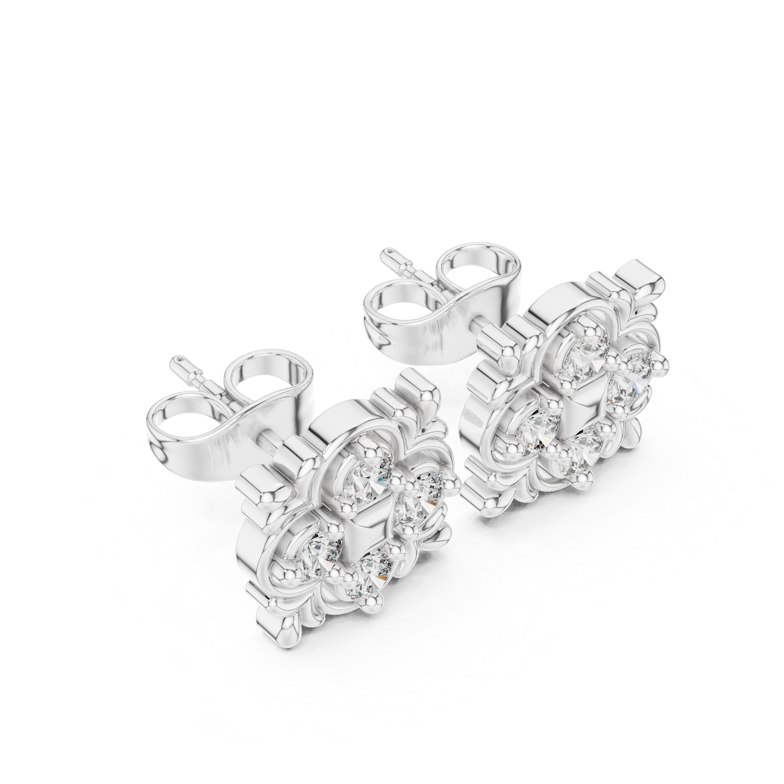 Luxury Floral Diamond Stud Earrings