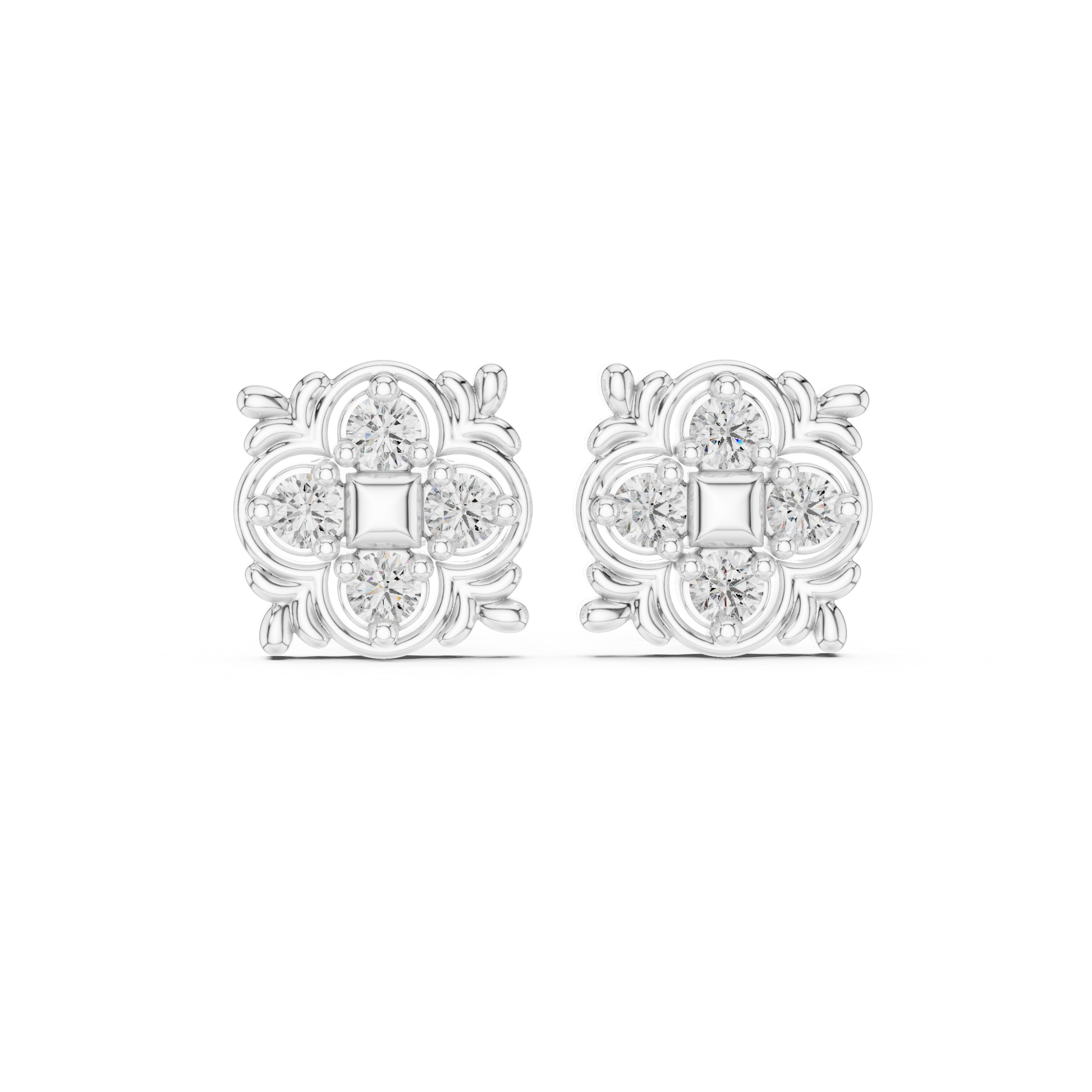 Luxury Floral Diamond Stud Earrings