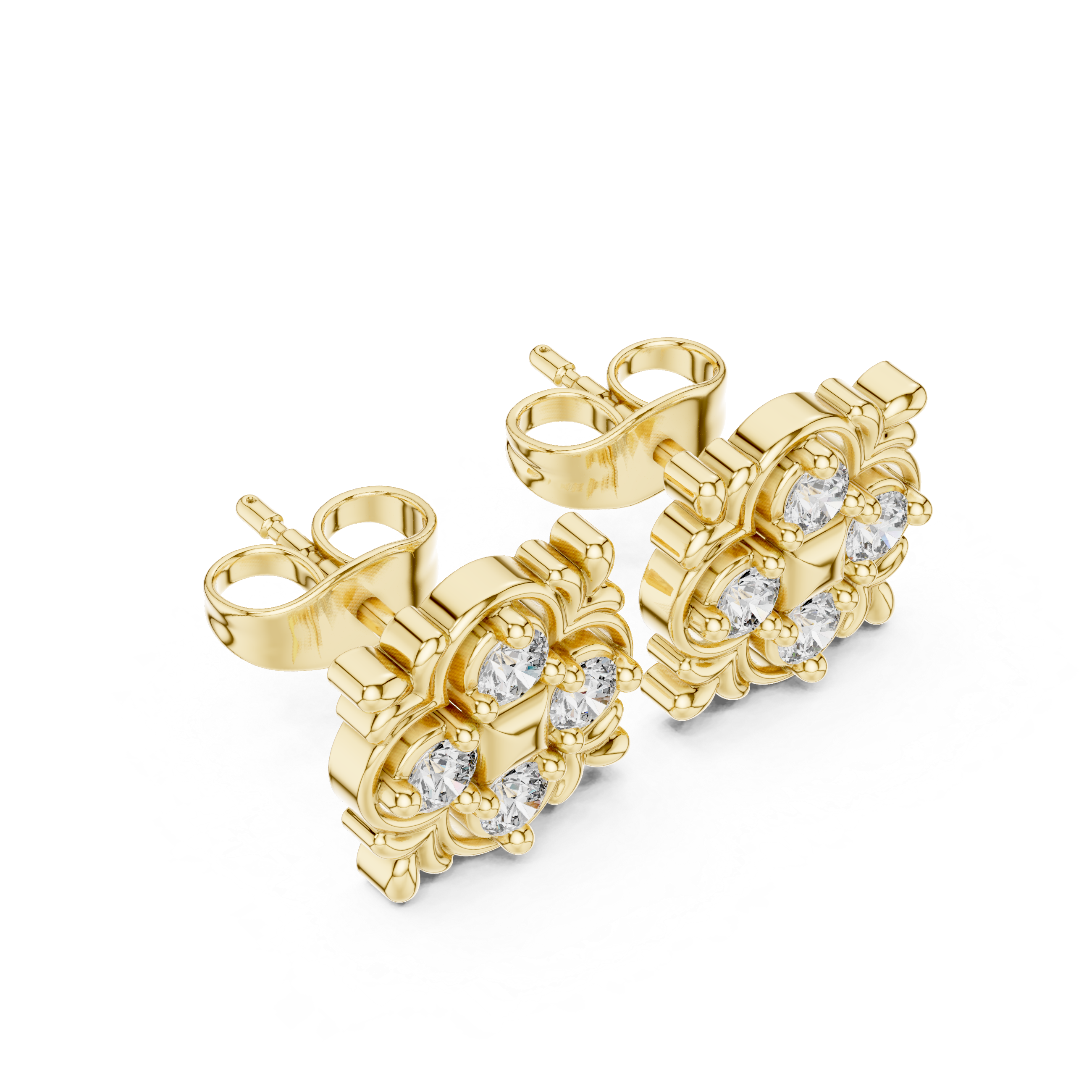 Luxury Floral Diamond Stud Earrings