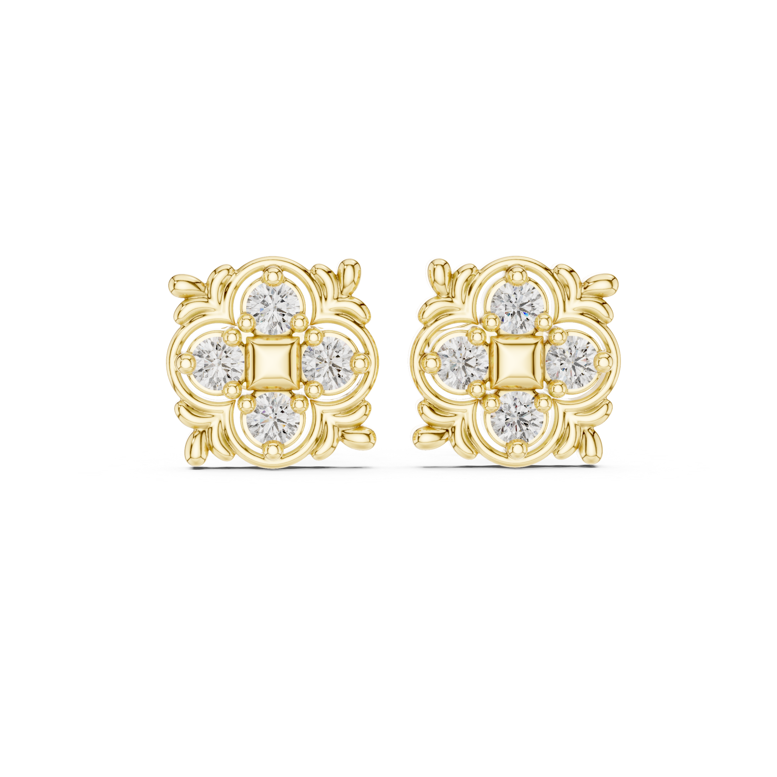Luxury Floral Diamond Stud Earrings