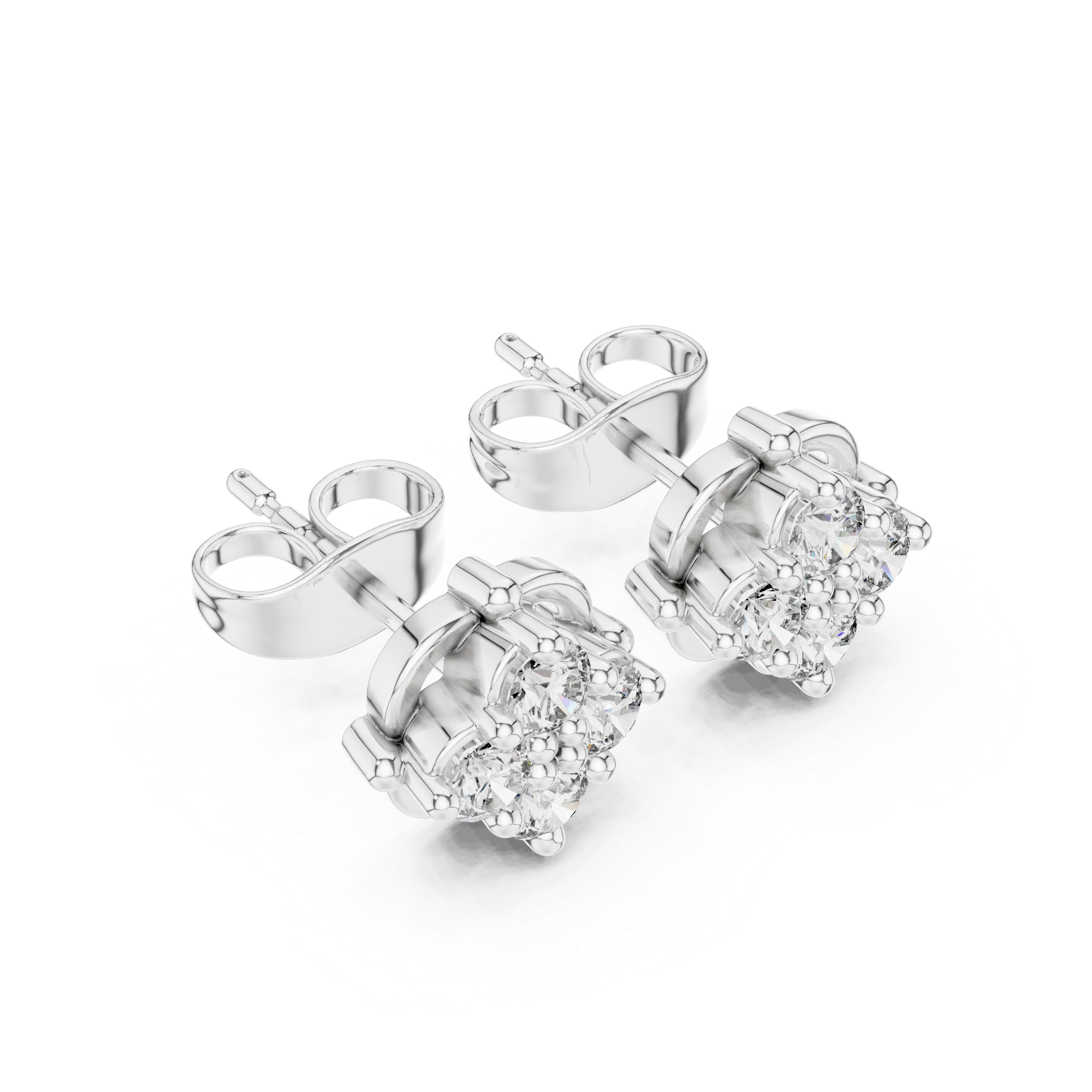 Floral Diamond Cluster Stud Earrings