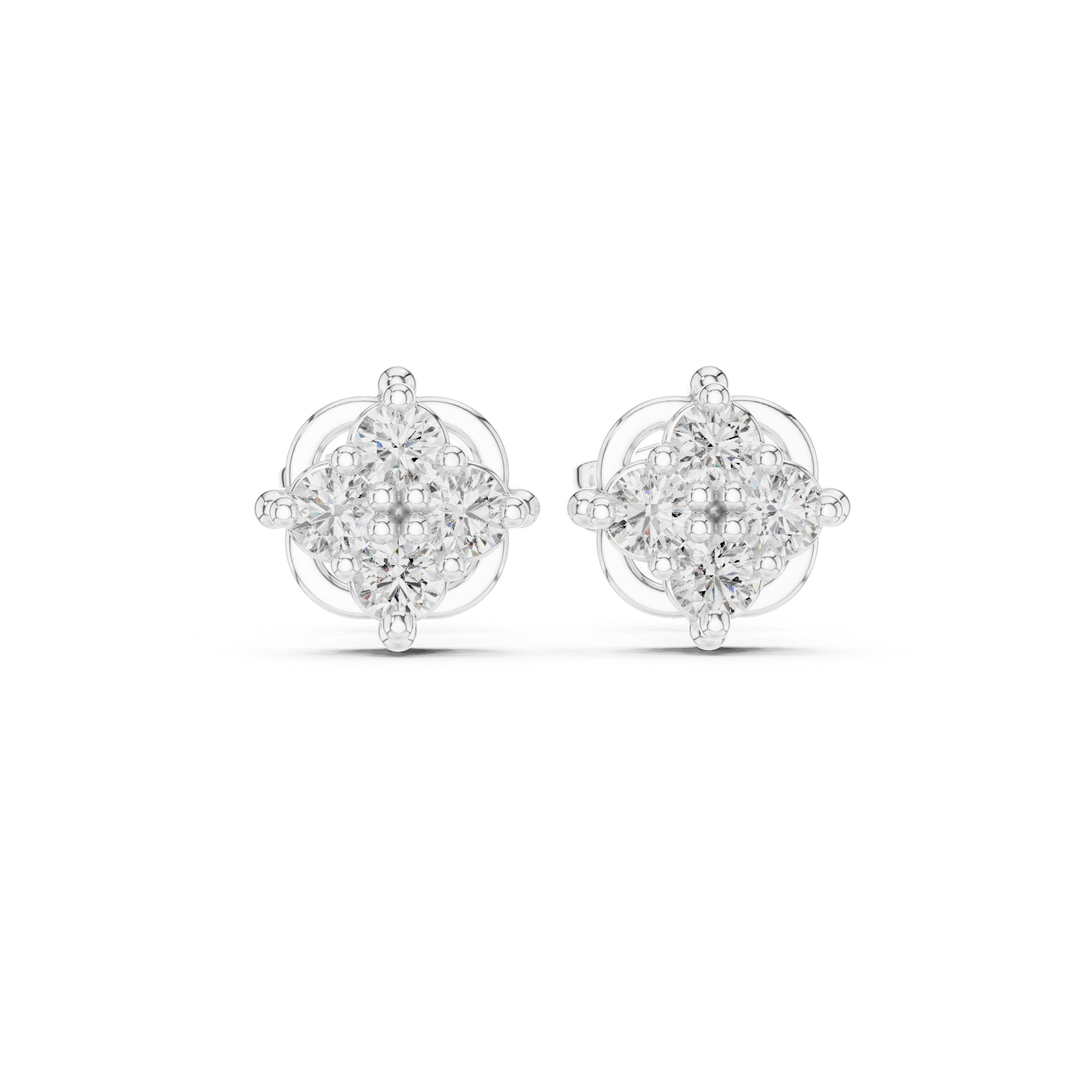 Floral Diamond Cluster Stud Earrings