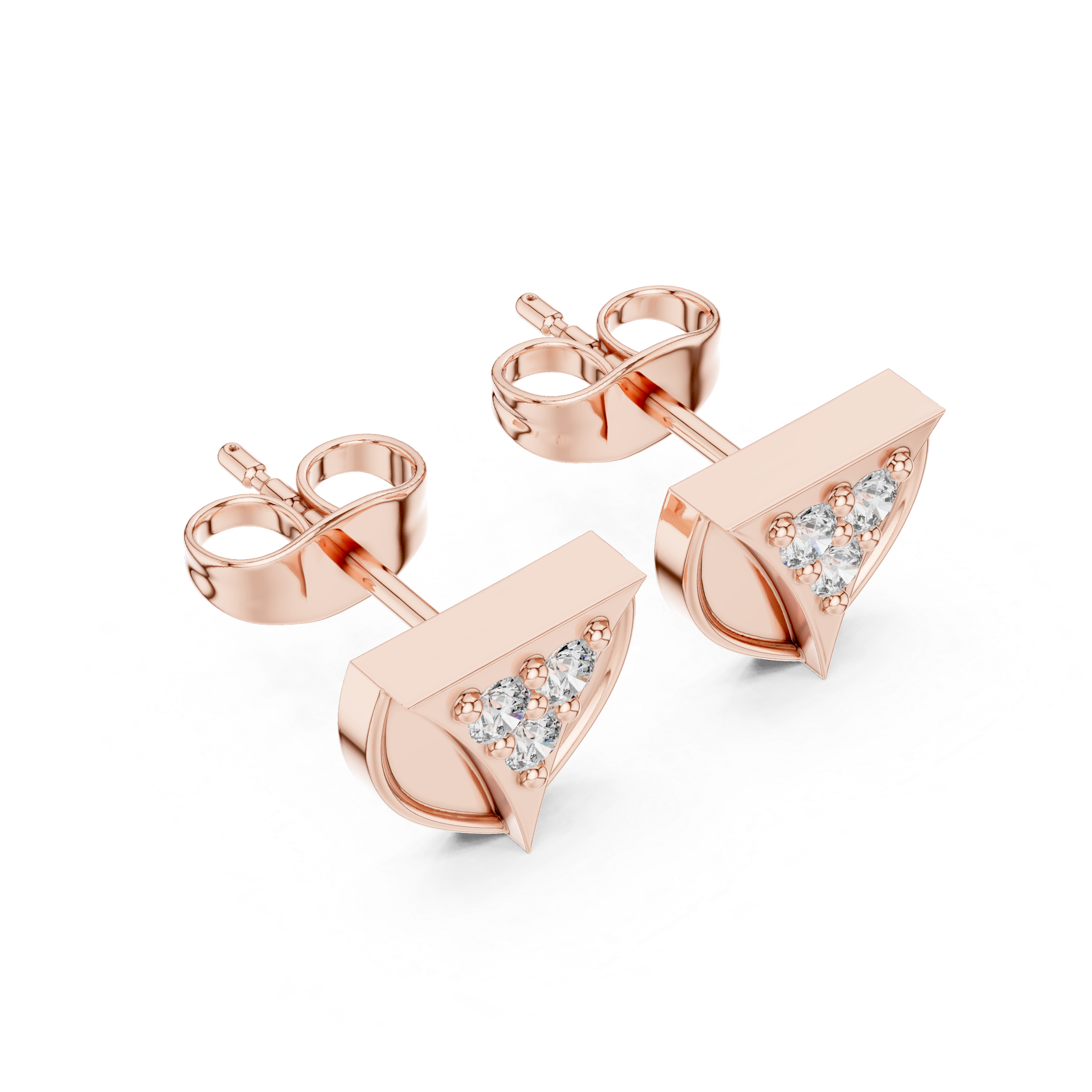 Diamond Shield Heart Stud Earrings