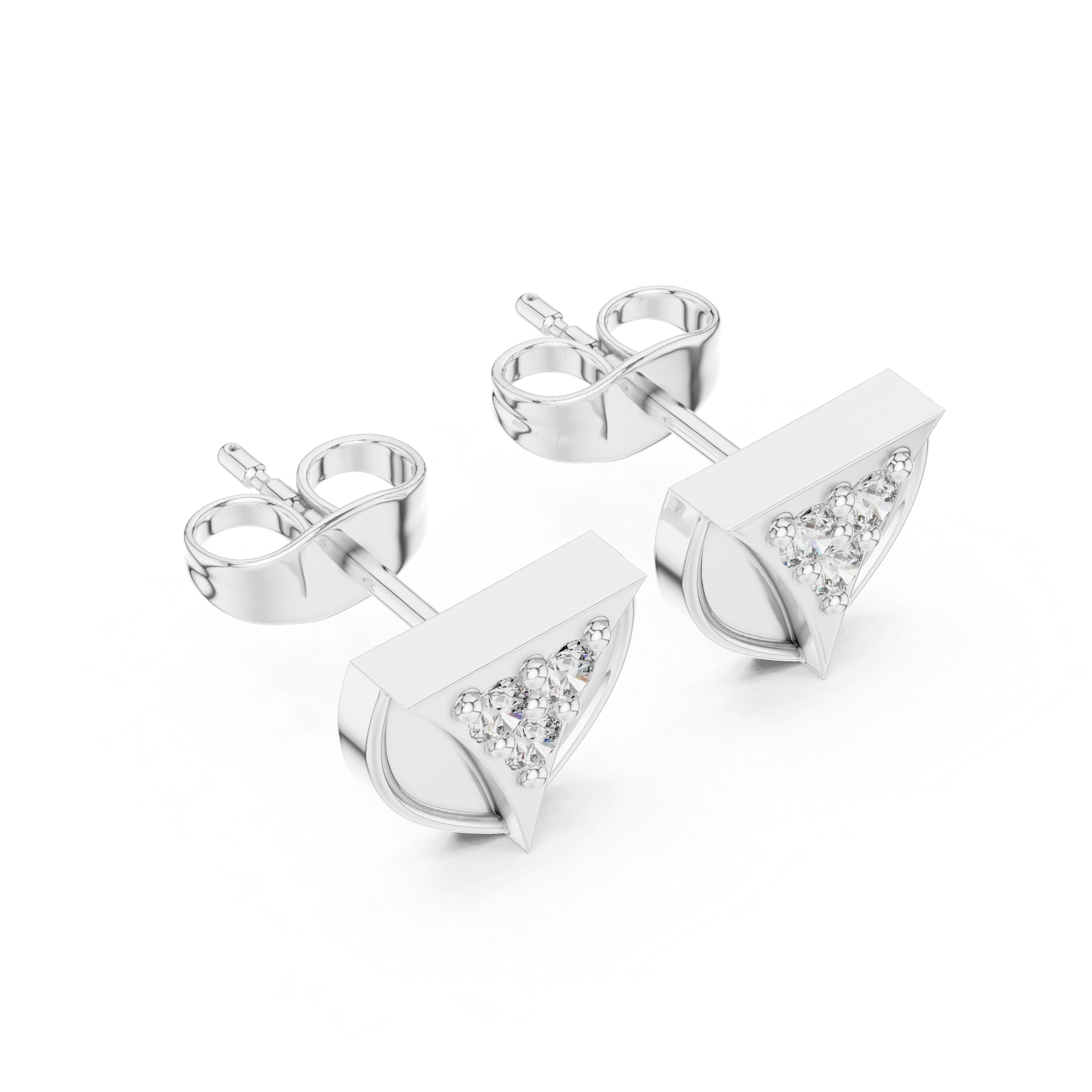 Diamond Shield Heart Stud Earrings