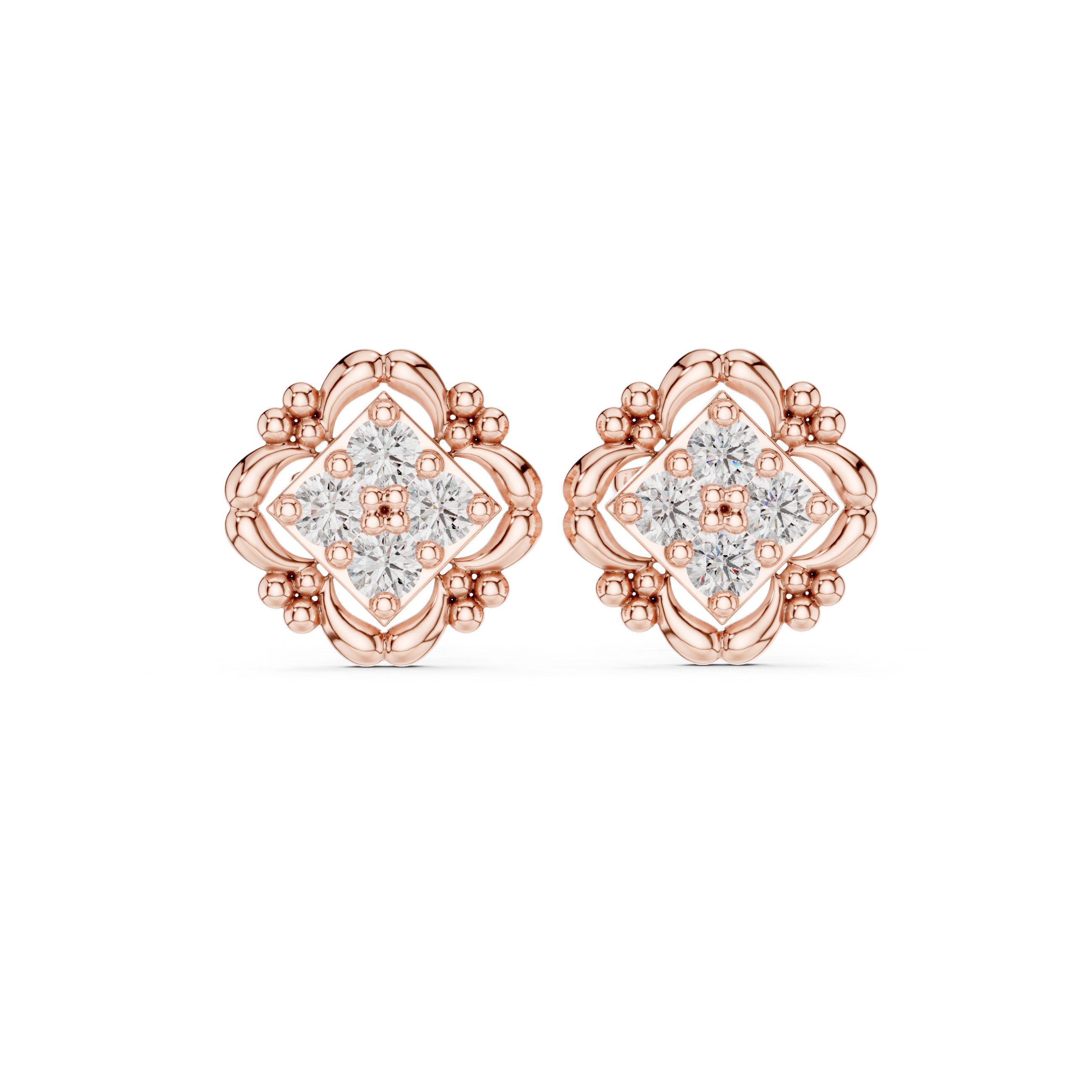 Diamond Vintage Frame Stud Earrings