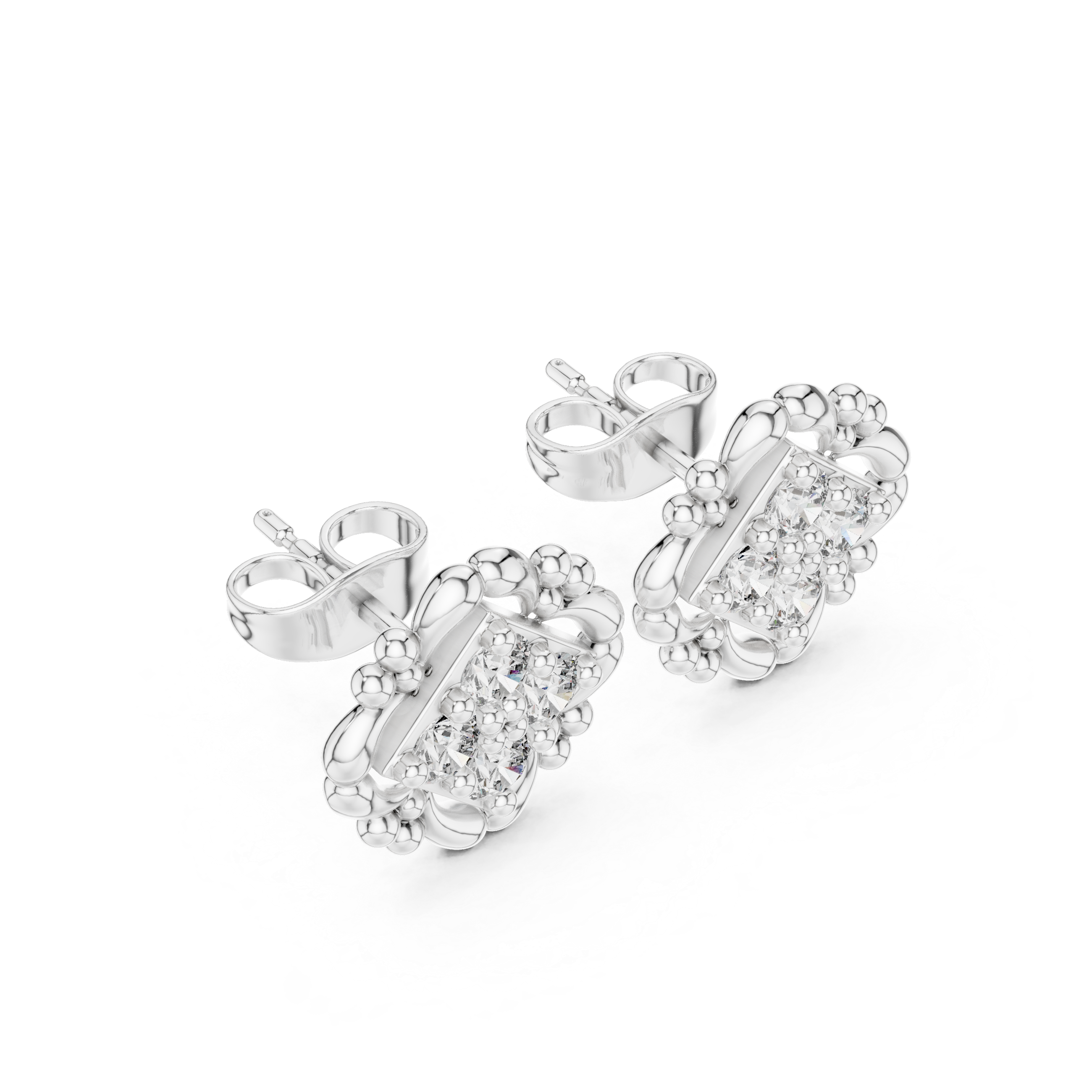 Diamond Vintage Frame Stud Earrings