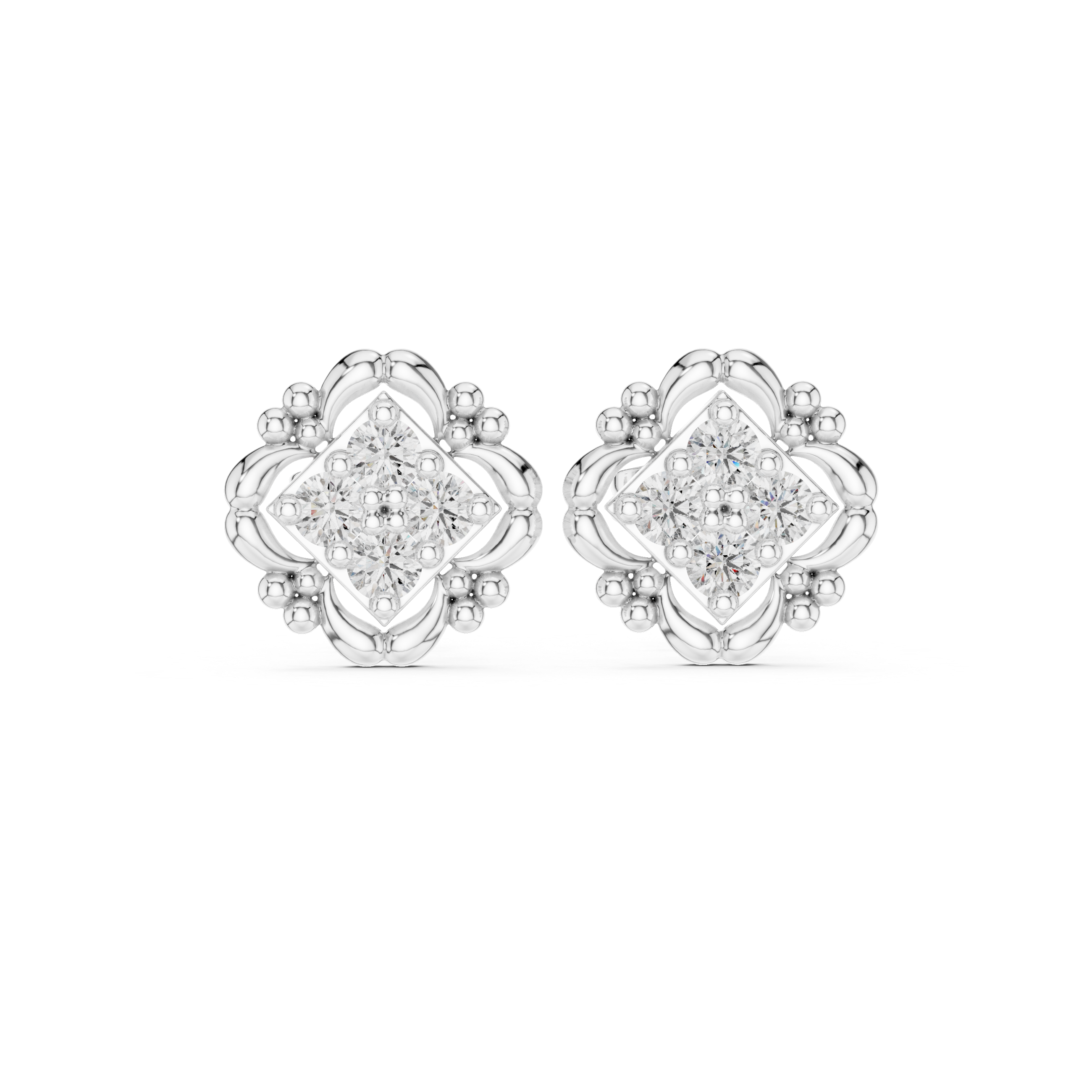 Diamond Vintage Frame Stud Earrings