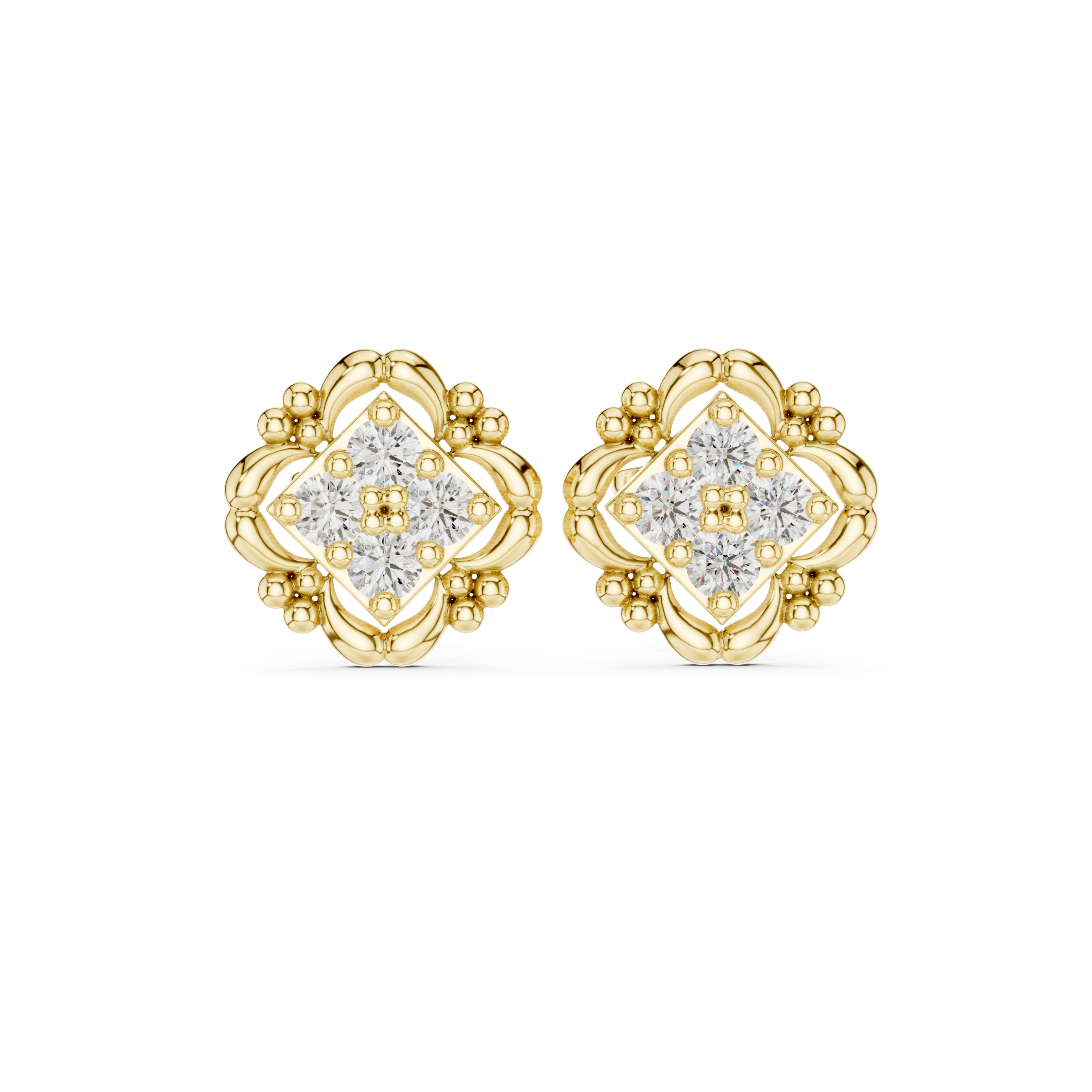 Diamond Vintage Frame Stud Earrings