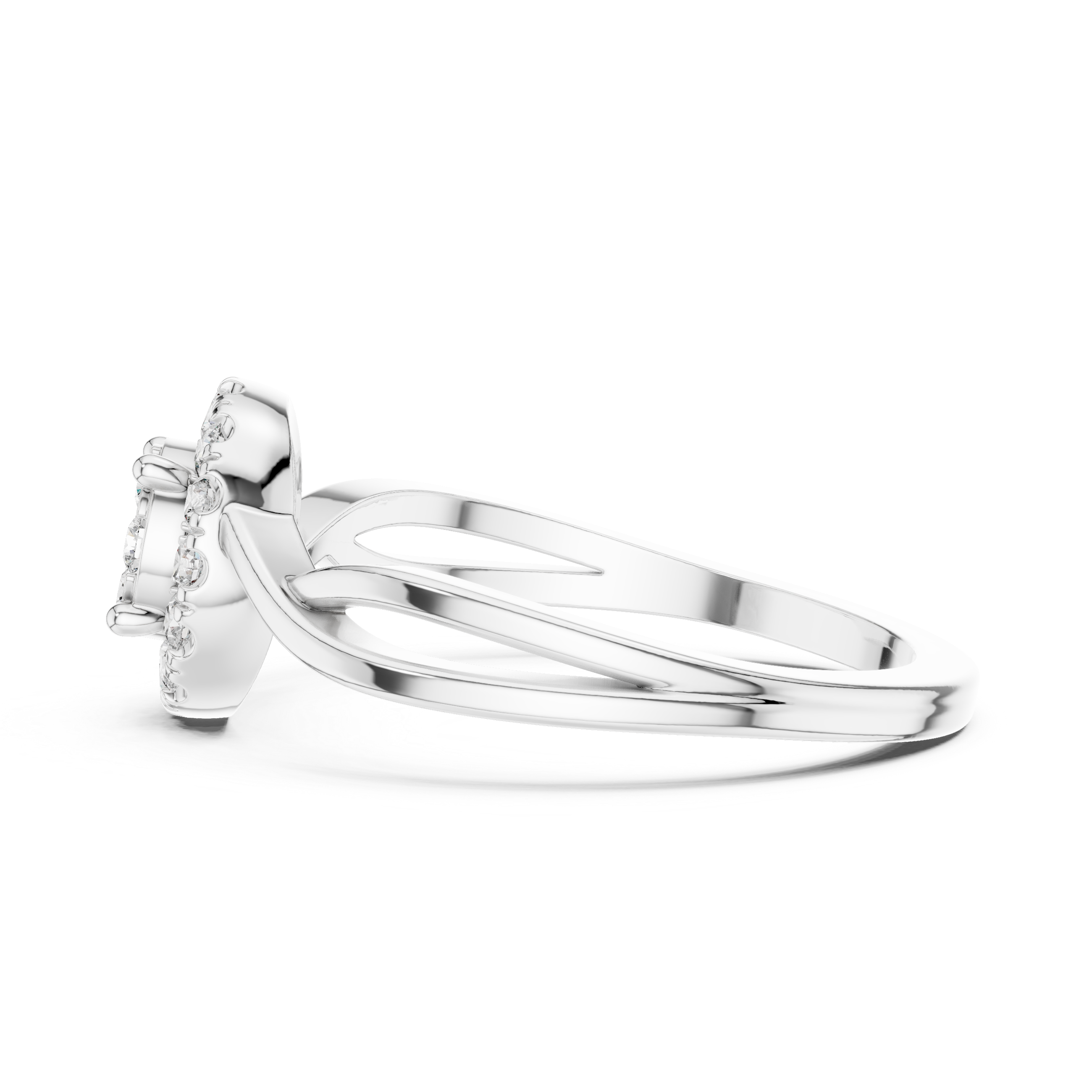 Round Halo Diamond Ring with Twisted Band Detail
