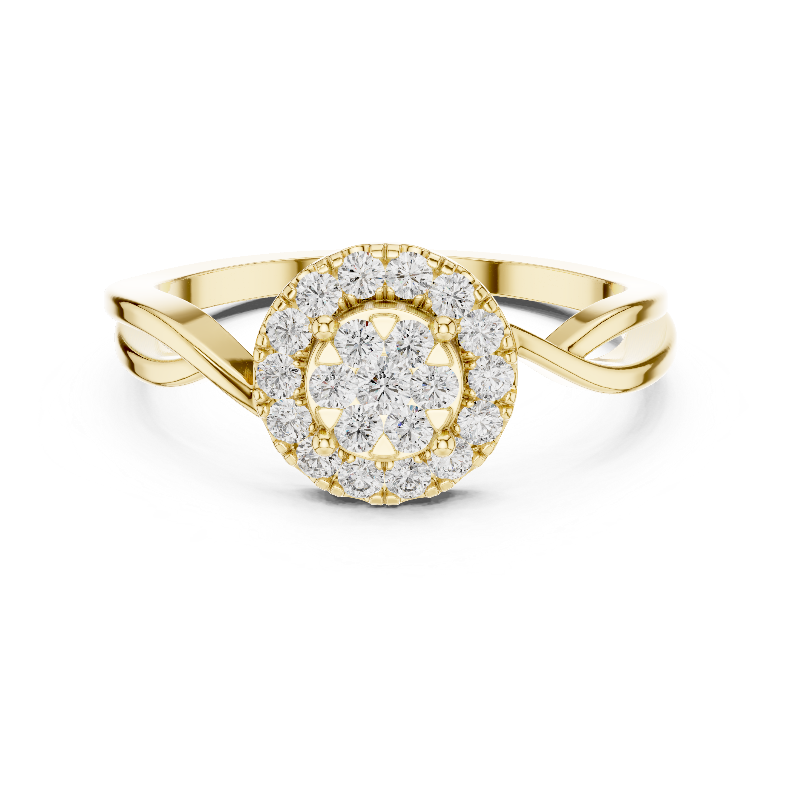 Round Halo Diamond Ring with Twisted Band Detail