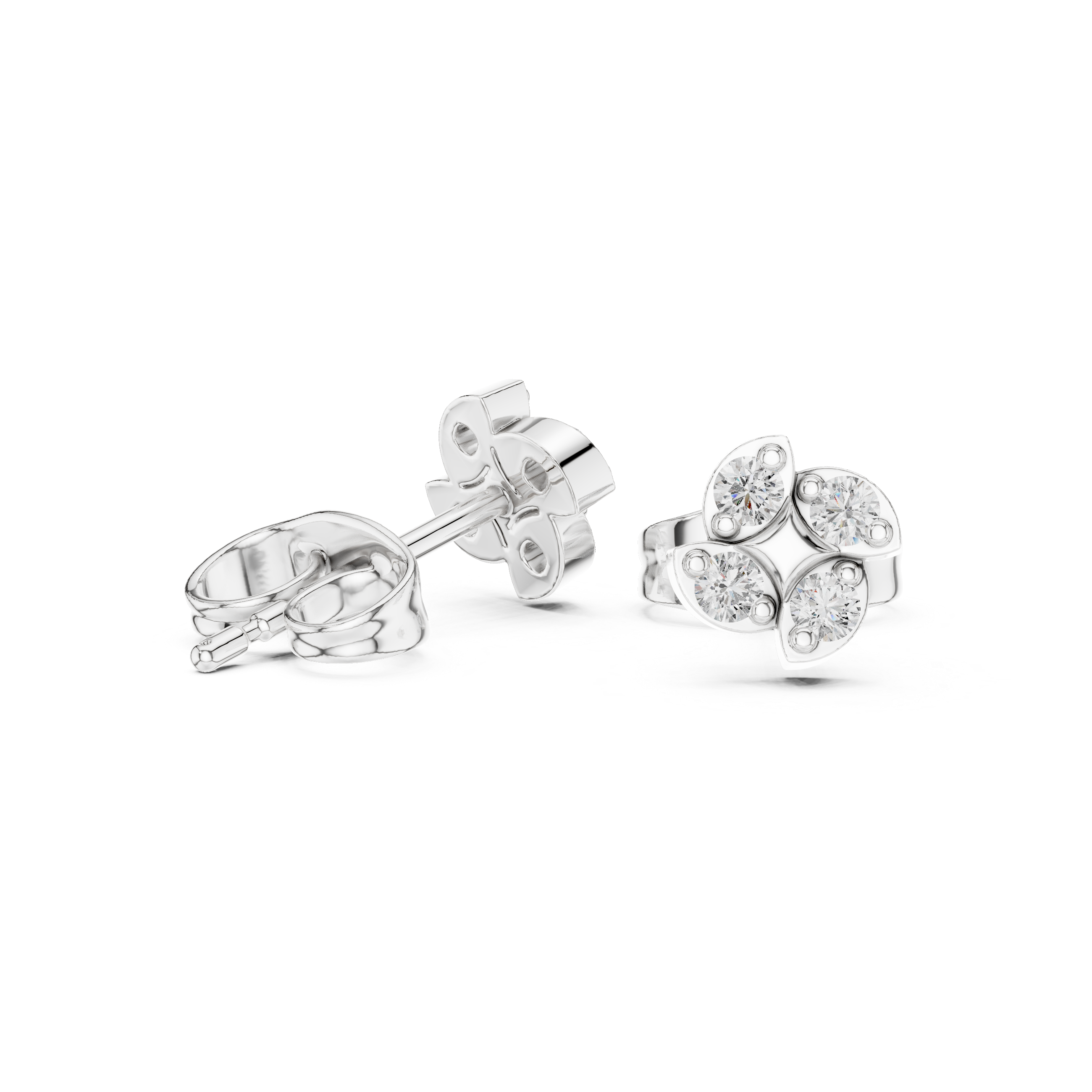 Diamond Clover Stud Earrings
