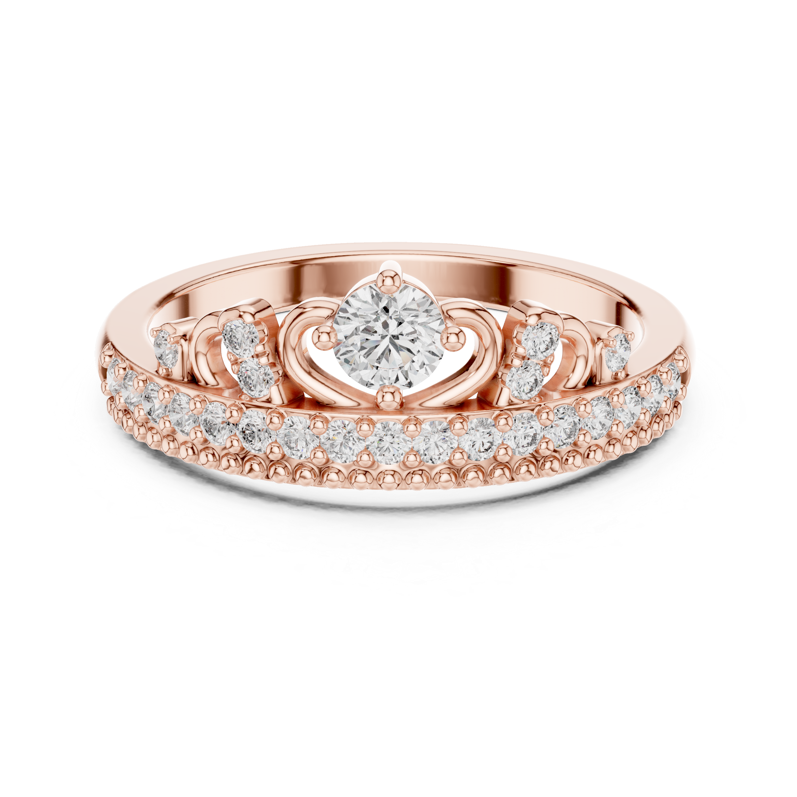 Vintage Crown Style Diamond Ring with Center Solitaire