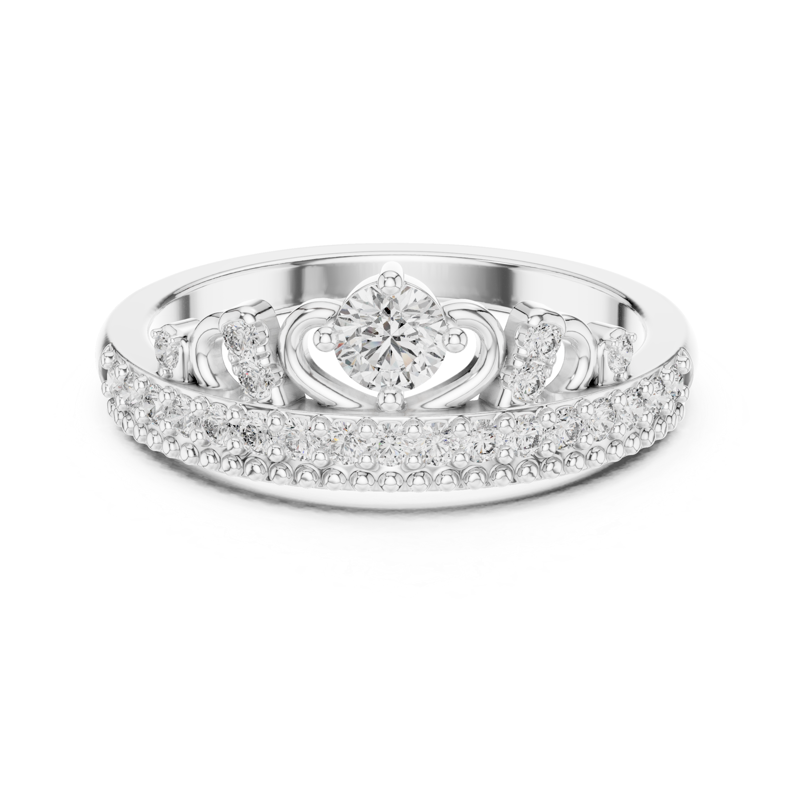 Vintage Crown Style Diamond Ring with Center Solitaire