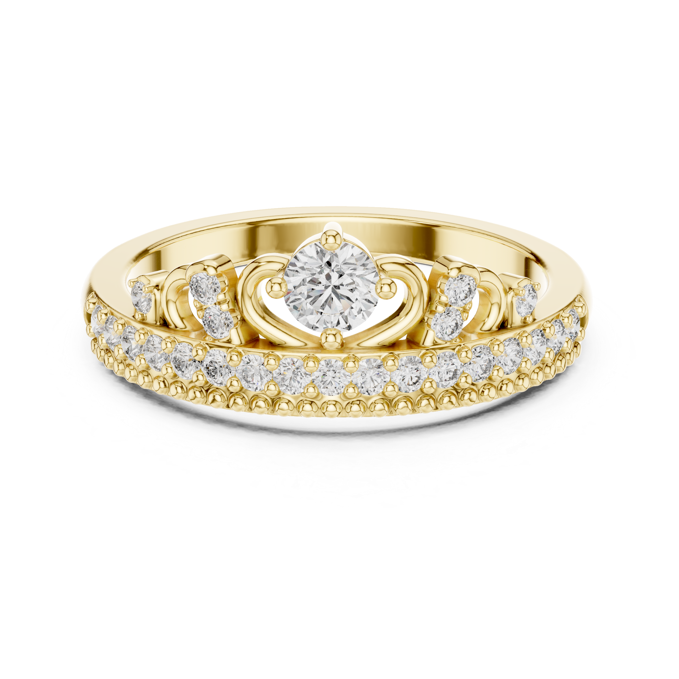 Vintage Crown Style Diamond Ring with Center Solitaire