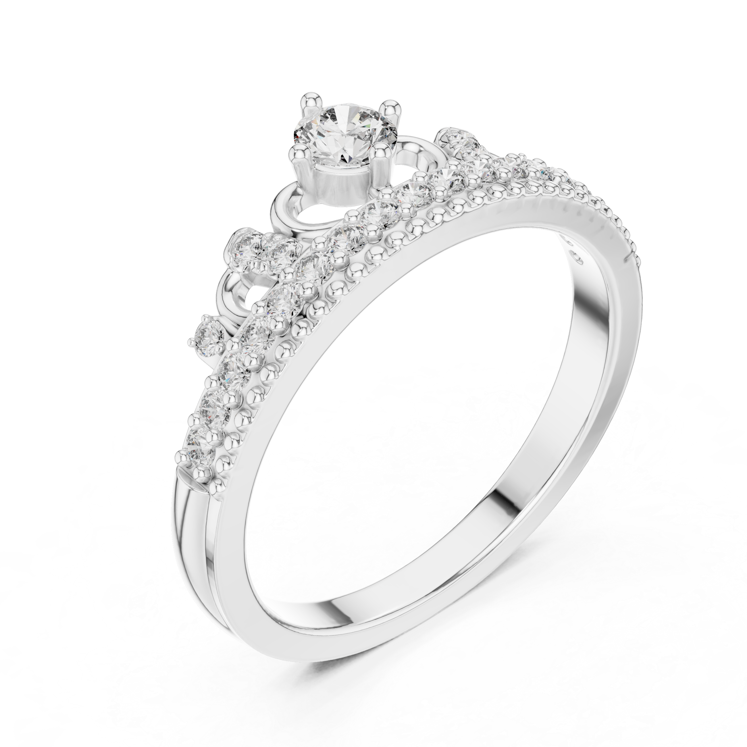 Vintage Crown Style Diamond Ring with Center Solitaire