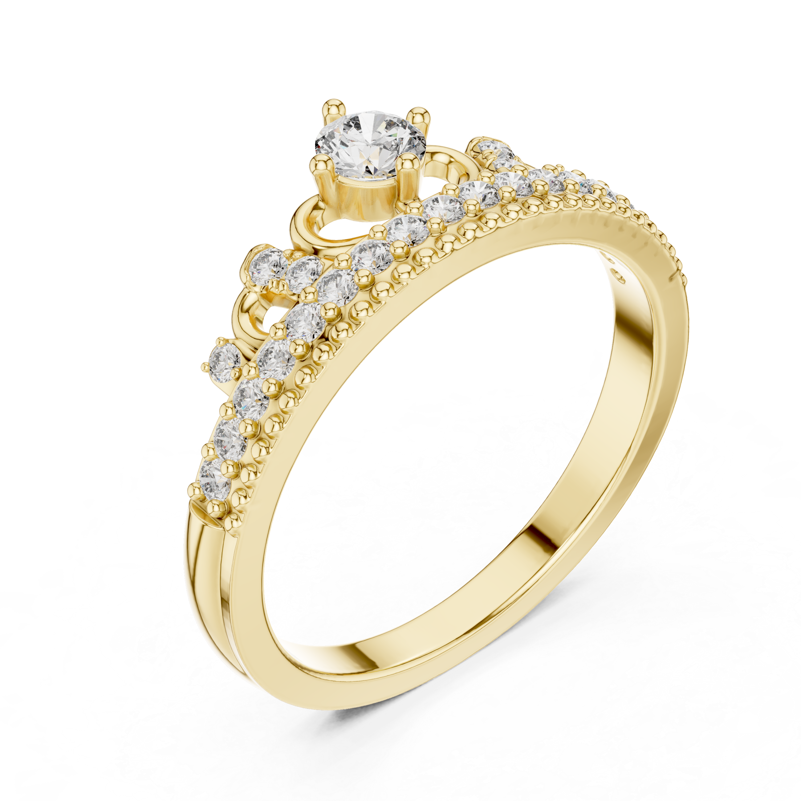 Vintage Crown Style Diamond Ring with Center Solitaire
